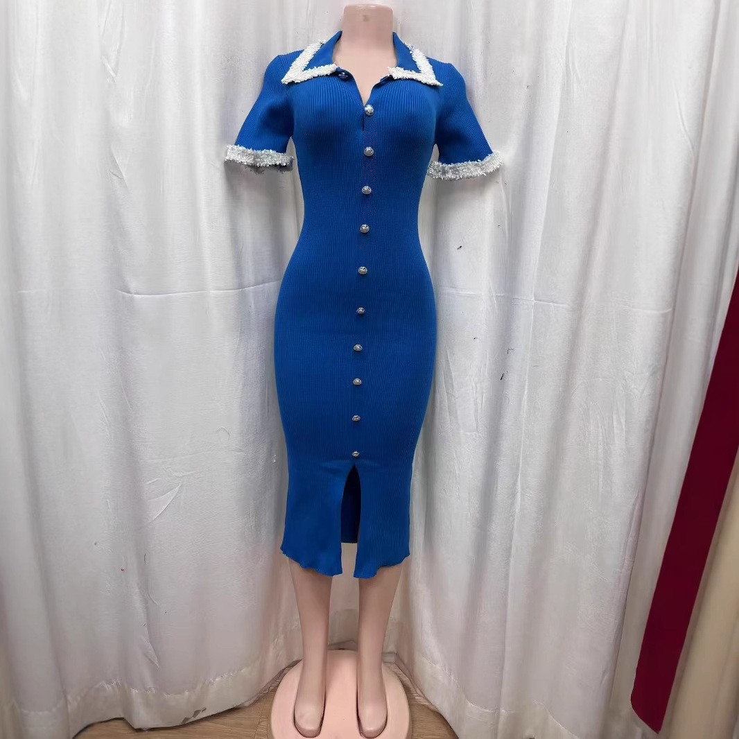 Women French single hook flower collar Peter Pan Collar knitting dress