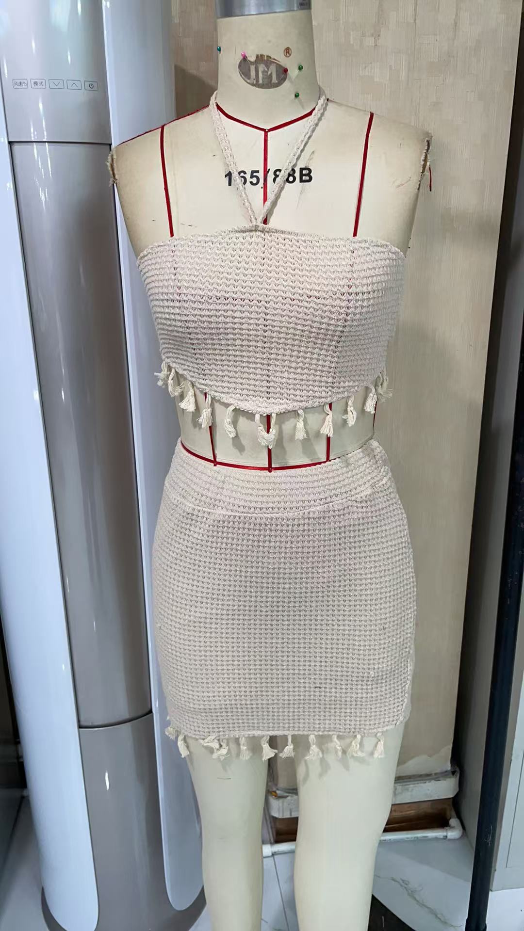 Women Knitting Sleeveless Top and Skirt Two-piece Set