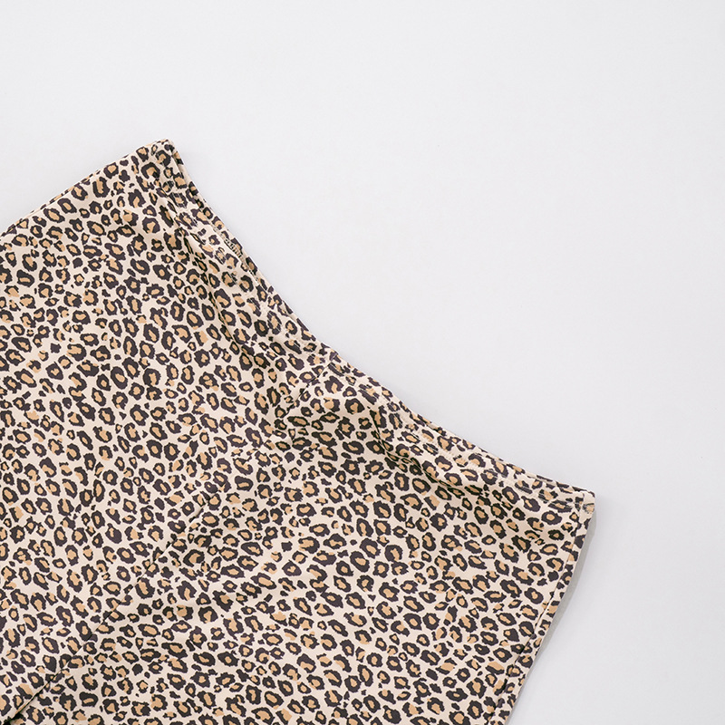 Women Spring and Summer Leopard Print Off Shoulder Top and Crop Pants two-piece set