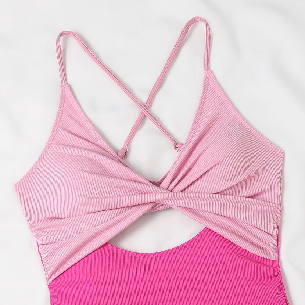 Spring Holidays Women Sexy Deep V Neck Hollow One-Piece Swimsuit