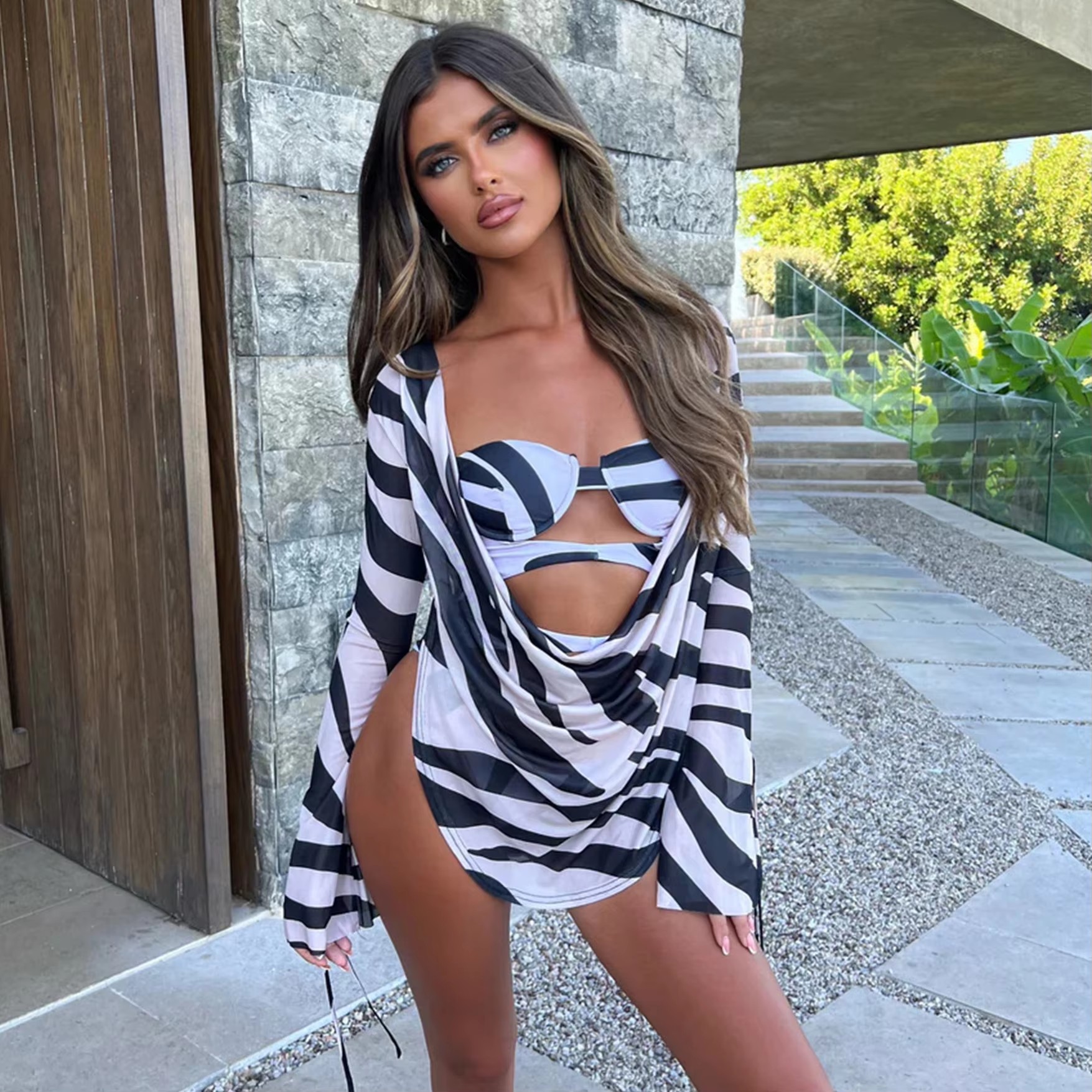 Women Sexy Strapless Hollow Beach One-Piece Swimsuit