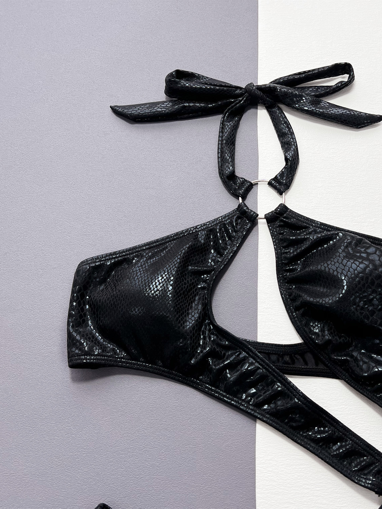 Women Sexy Black Snake Print Swimwear Bikini