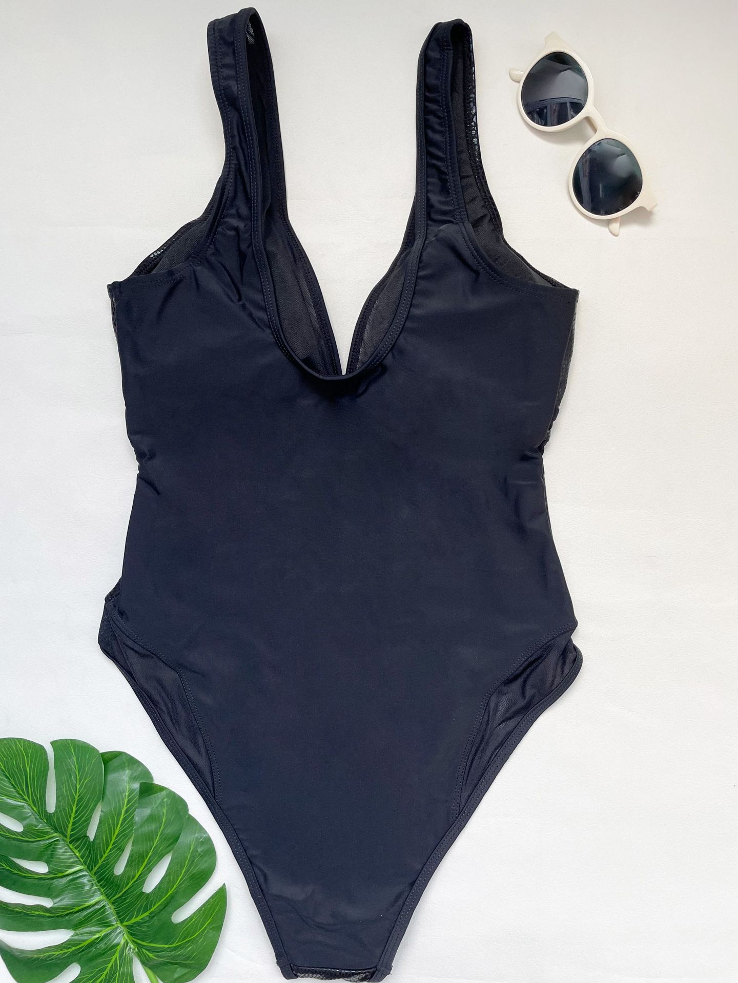 Women Mesh Patchwork Sexy V-Neck One-Piece Swimwear