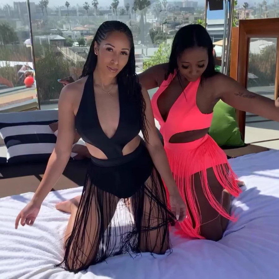 Women Sexy Tassel V-Neck One-Piece swimwear