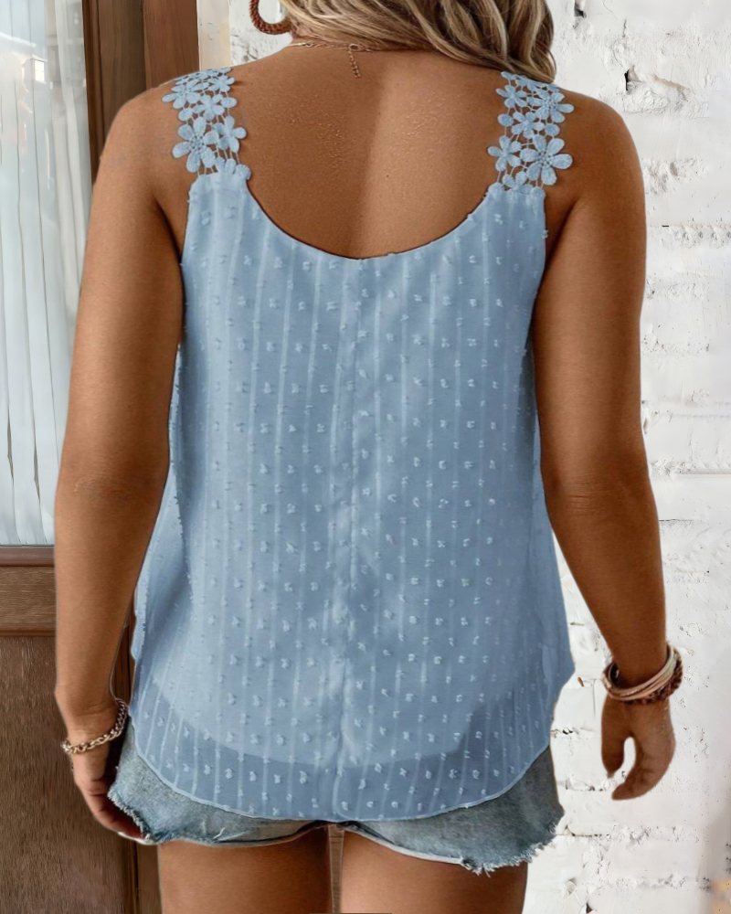 Plus Size Women Floral Applique Patchwork Round Neck Vest