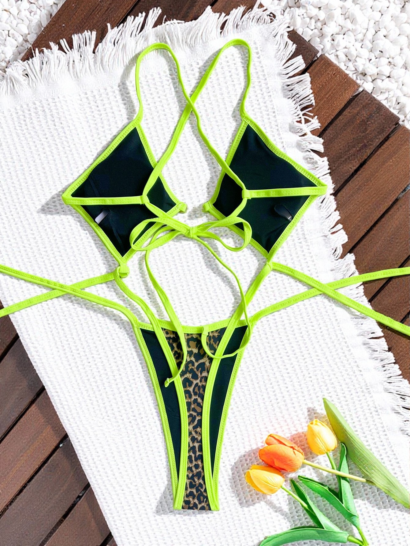 Women Color Block Leopard Print One-Piece Swimwear