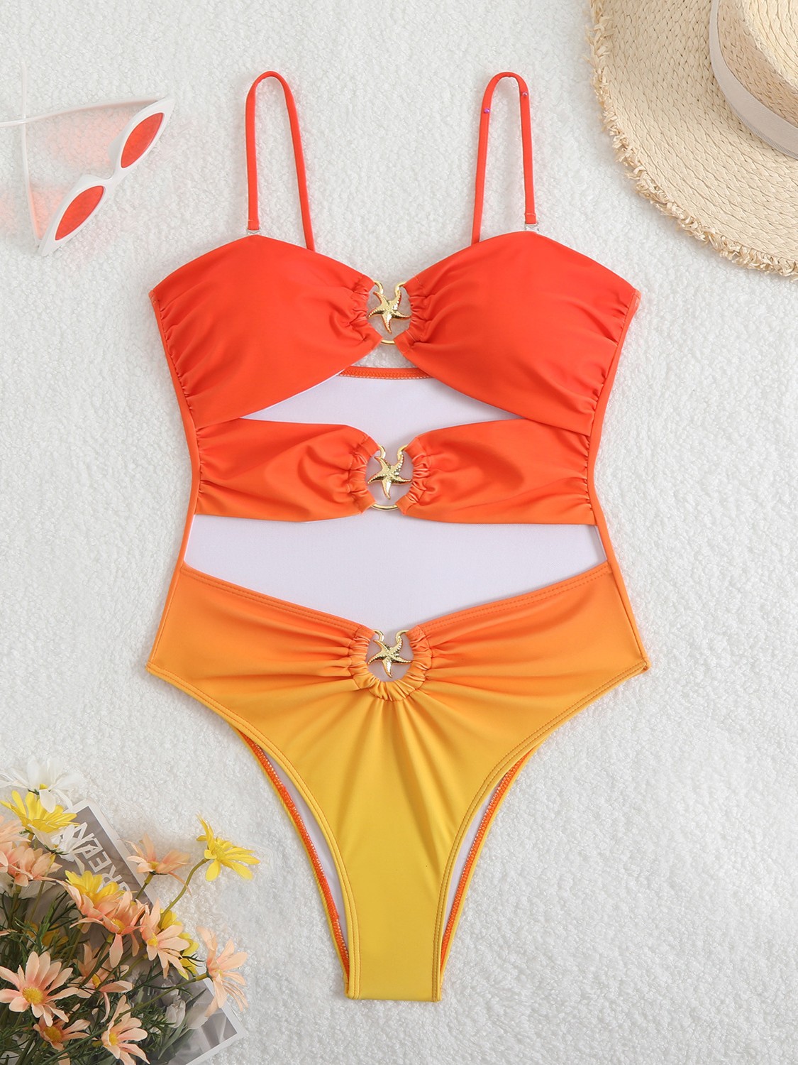 Women Sexy Gradient One-piece Hollow Swimsuit