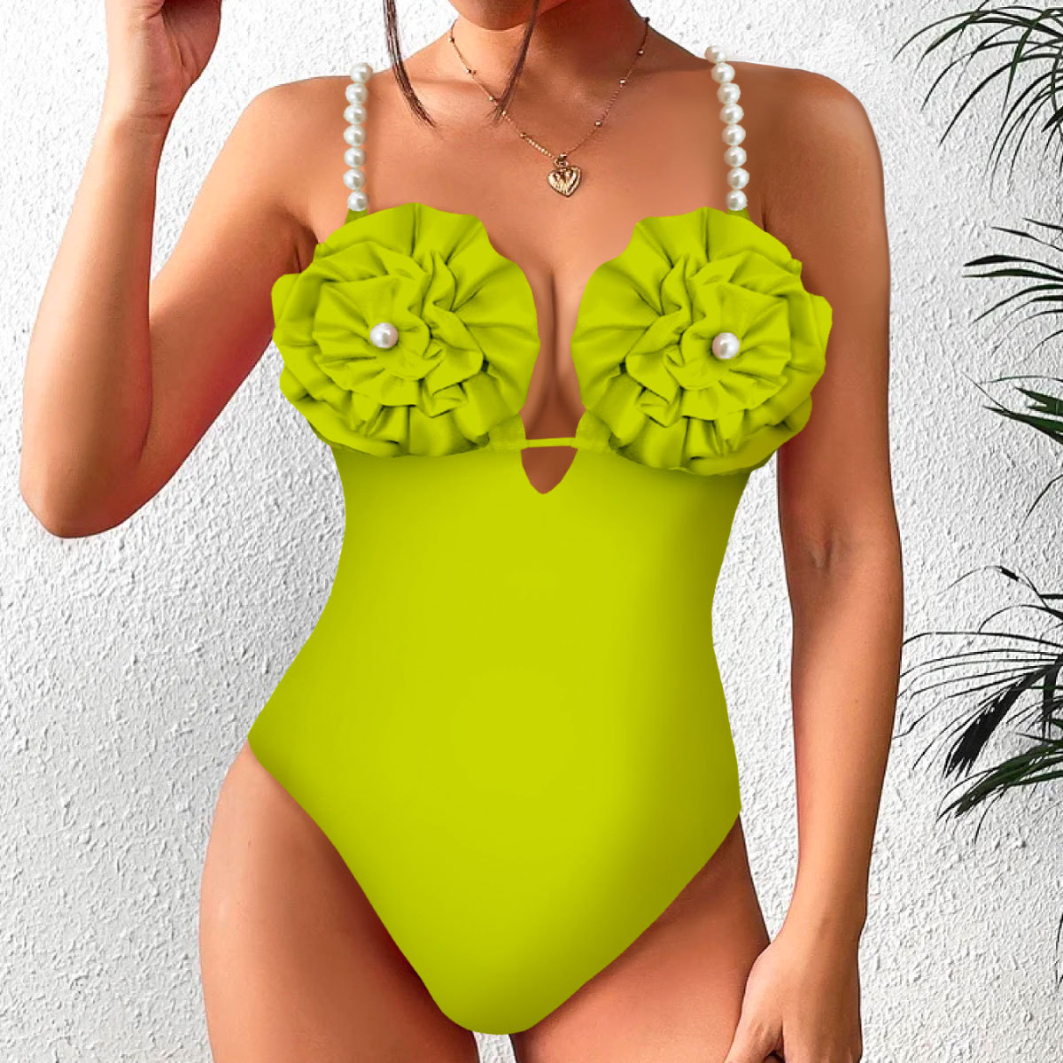 Strappy Low Back High WaistSolid Color One Piece Swimsuit