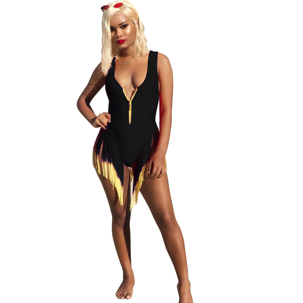 Women's Summer Gradient Color Tassel One-piece Swimsuit