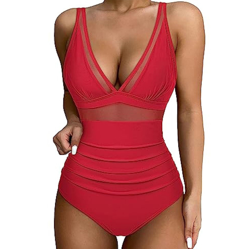 Women Mesh Printed One-piece Swimwear