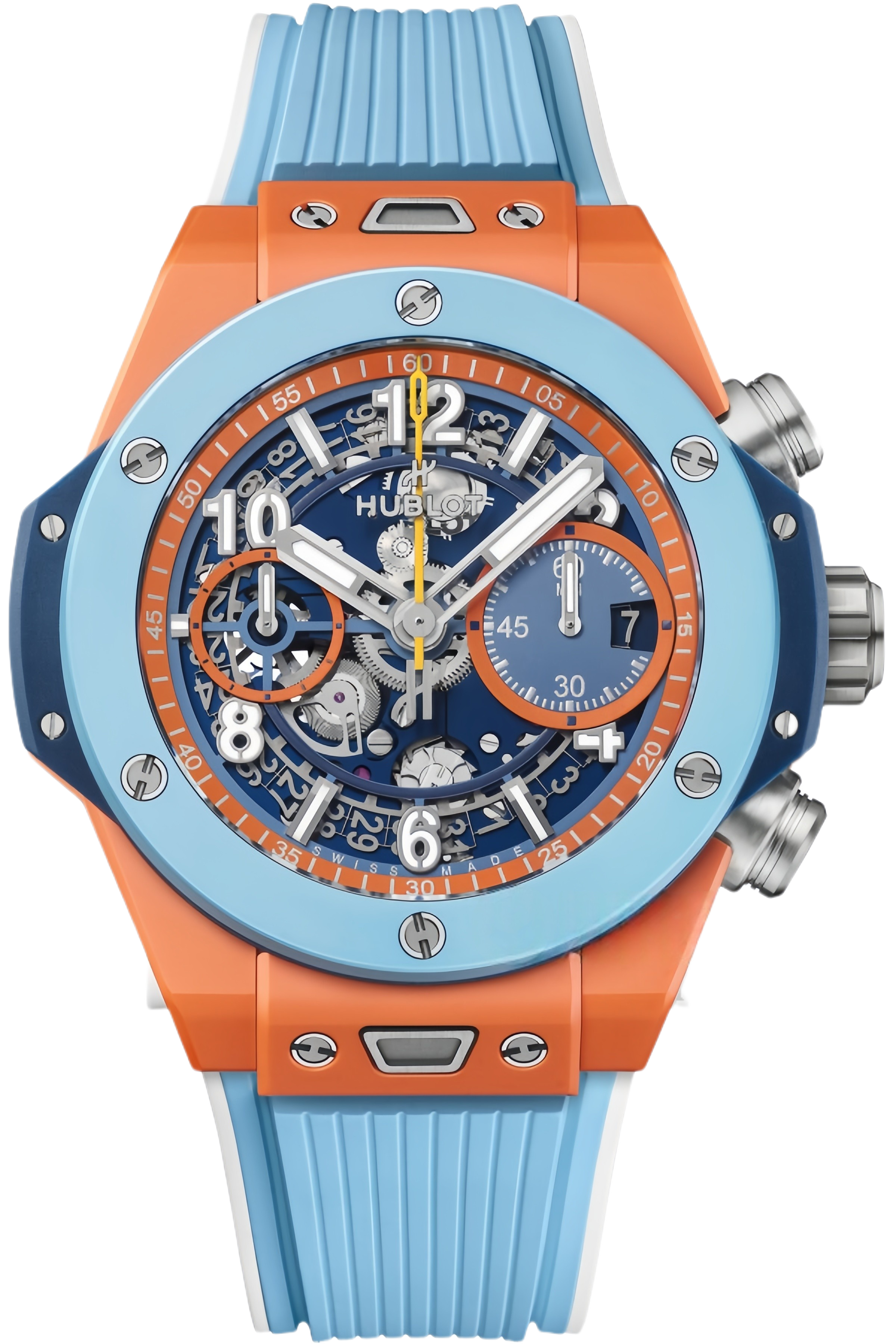 Hublot Big Bang Gulf Limited Edition Super Clone – Blue & Orange Skeleton Dial Chronograph Replica