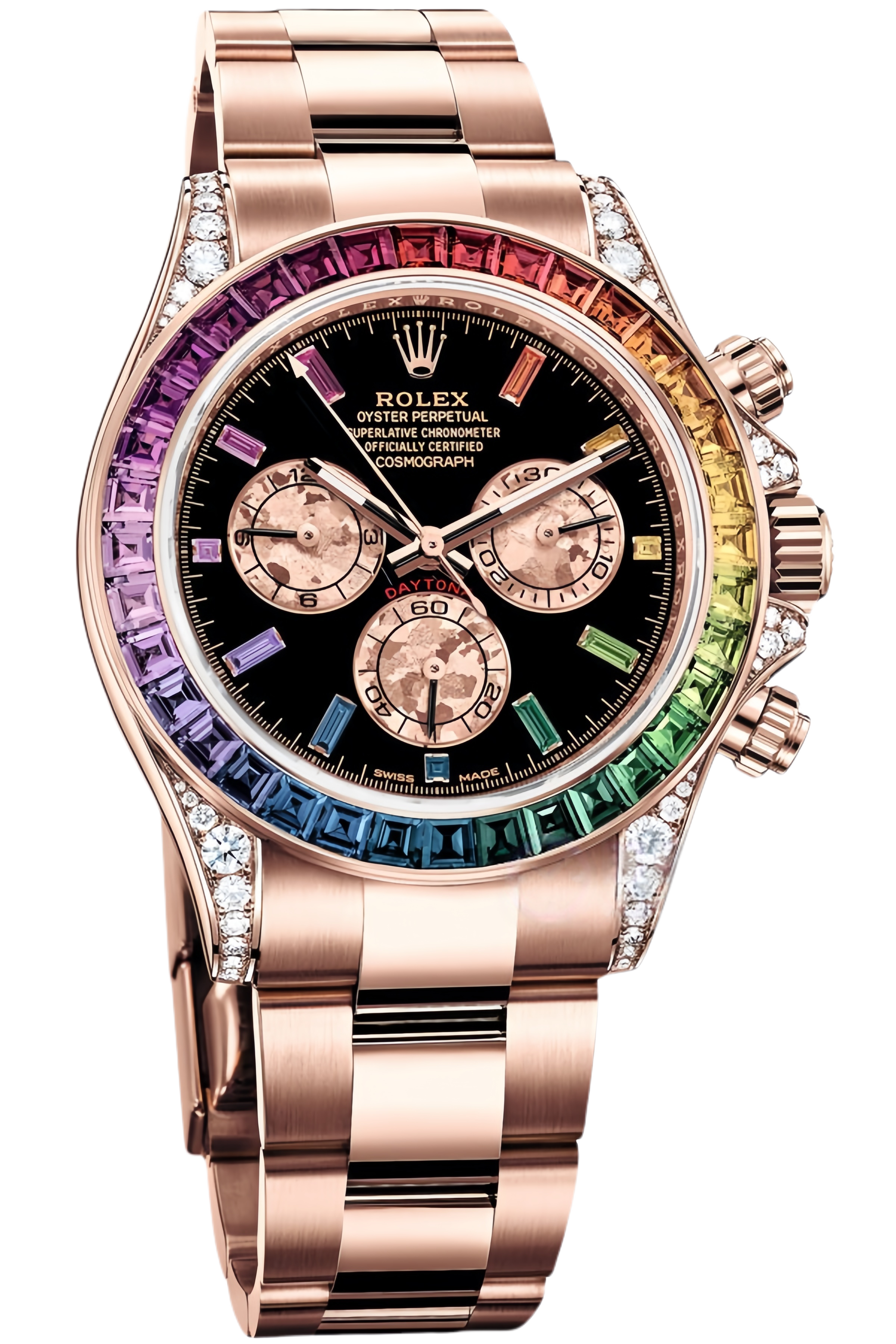 Rolex Daytona Rainbow Ref. 116595 RBOW Super Clone �C 40mm Everose Gold Swiss Replica