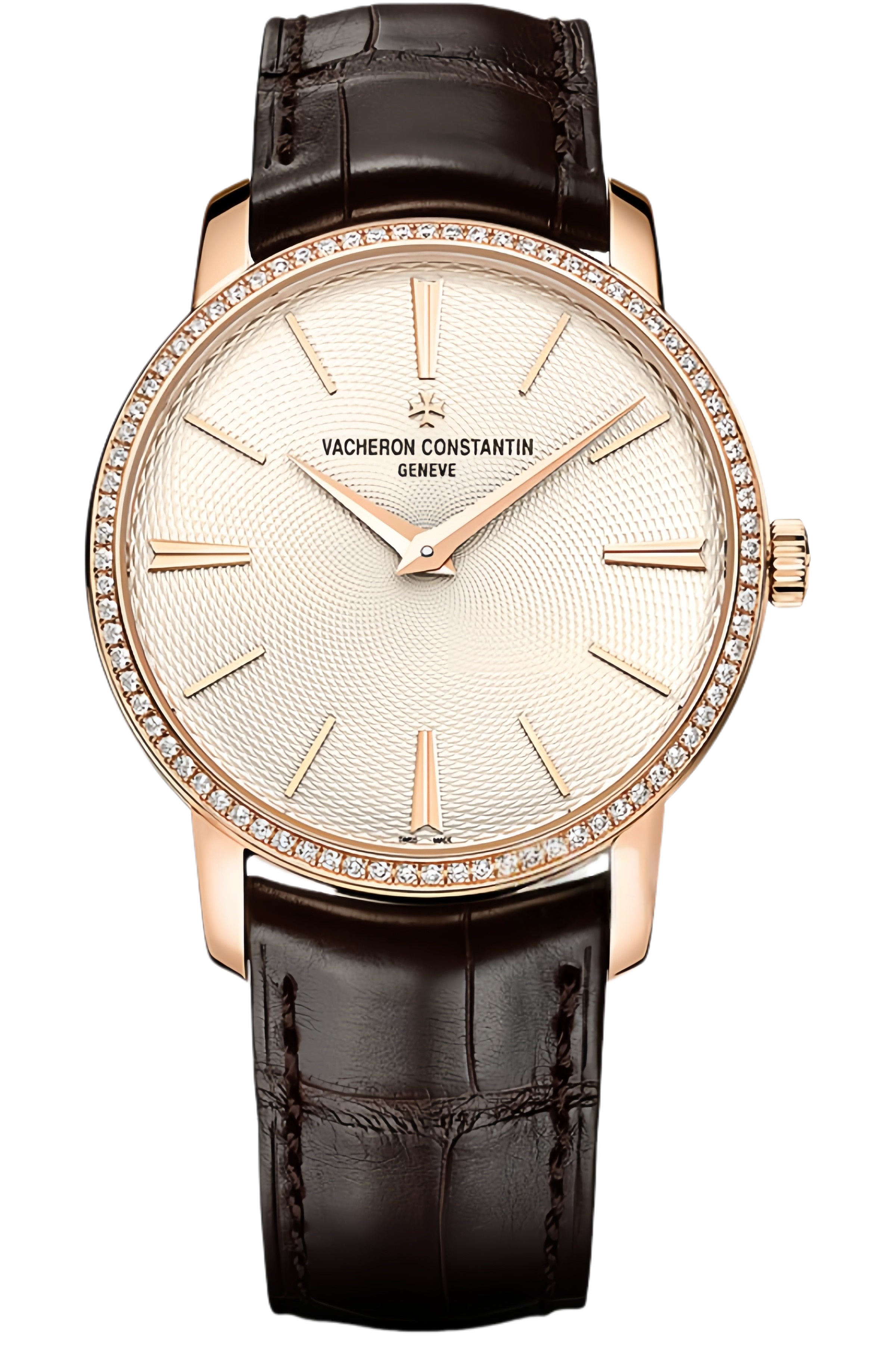 Vacheron Constantin Traditionnelle Ref. 82573/000R-9815 Super Clone Watch – Rose Gold Diamond Bezel Silver Dial Replica