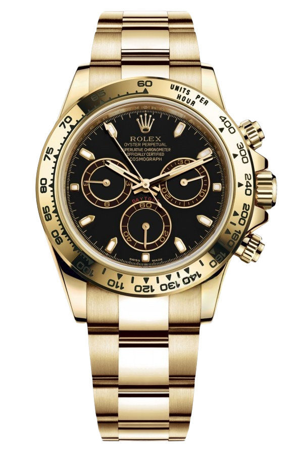 Rolex Daytona Black Dial Super Clone SwissReplica Watch 18kGold Bracelet Ref 116508-4130 Swiss Movement