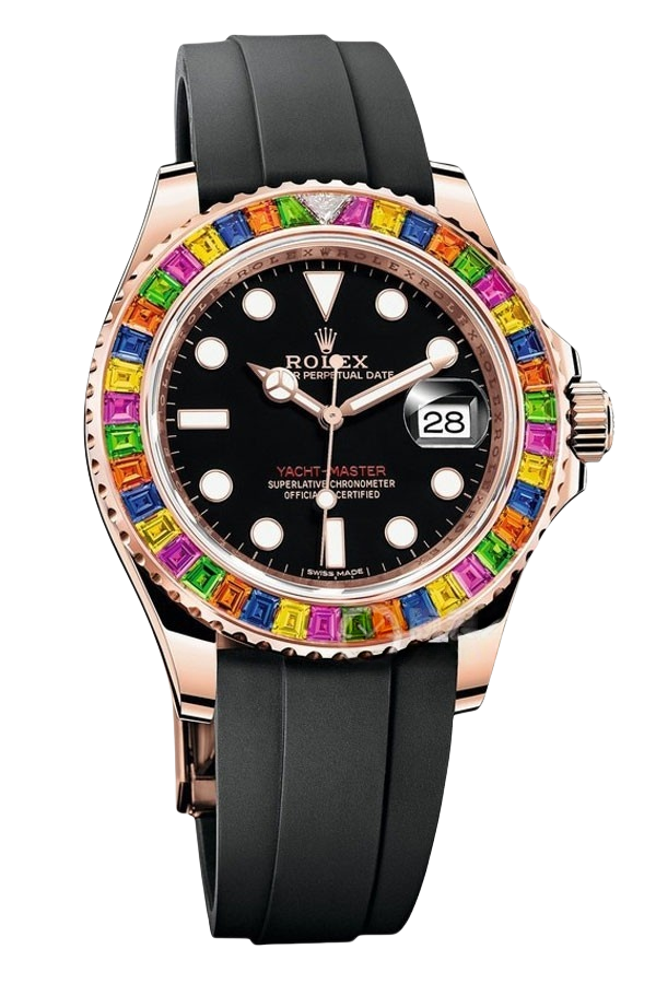 Rolex Yacht-Master Everose Rainbow Bezel Super Clone Swiss Replica Watch Ref 116695SATS Chocolate Dial 18K Everose Gold
