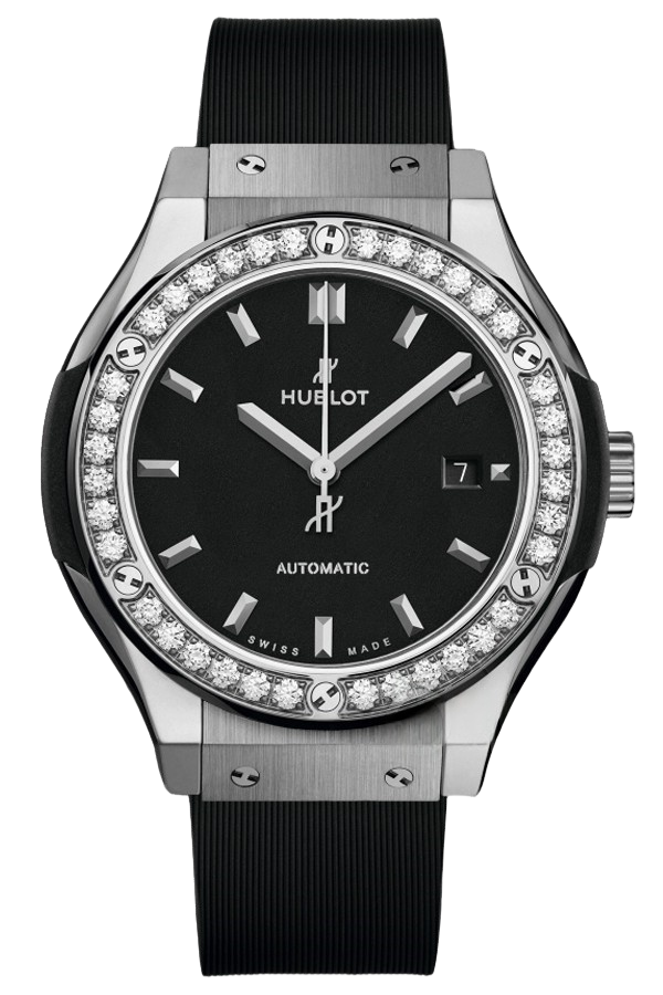 Hublot Classic Fusion Ref. 582.NX.1170.RX.1204 Super Clone Watch – Titanium Diamond Bezel Black Dial Fake Replica