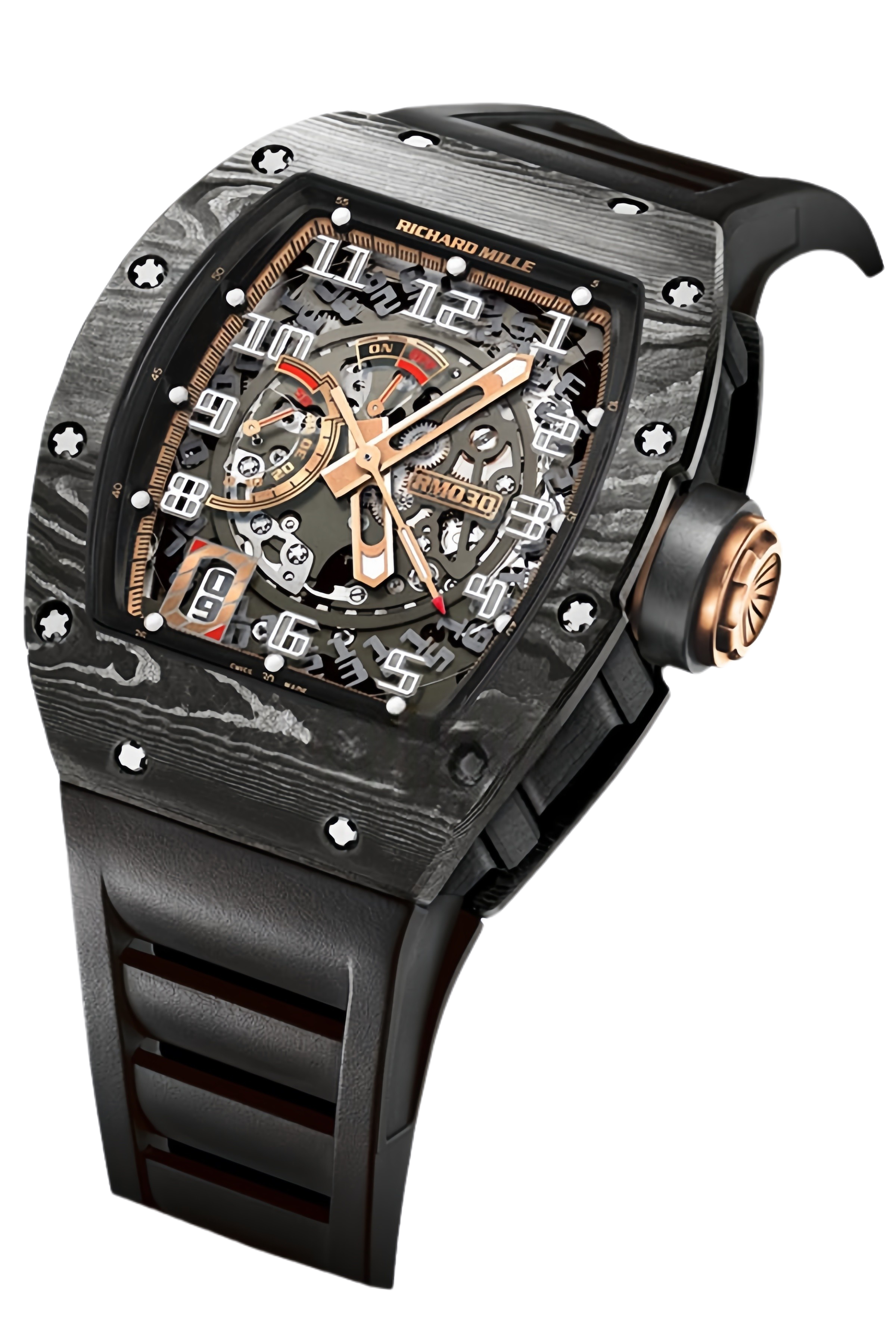 Richard Mille RM 030 NTPT Super Clone Watch – Carbon TPT Tonneau Skeleton Dial Replica