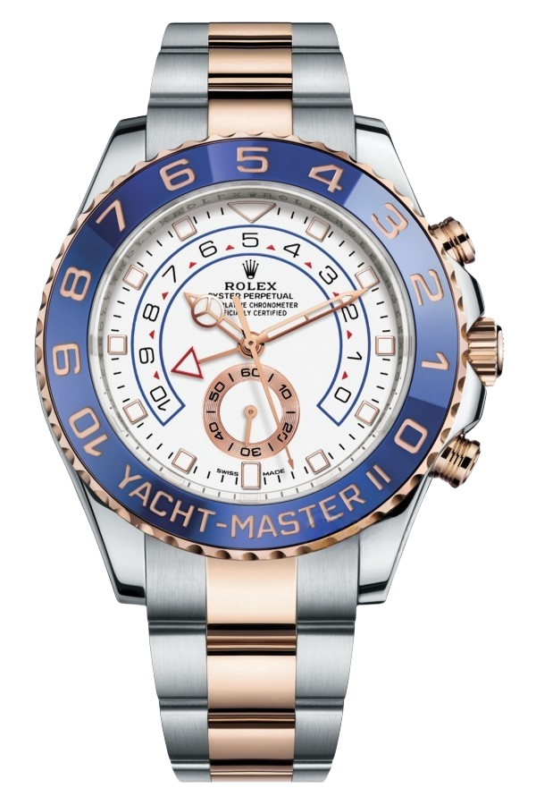 Rolex Yacht-Master II Everose Rolesor Two-Tone Super Clone Swiss Replica Watch Ref M116681-0002 Blue Bezel 44mm