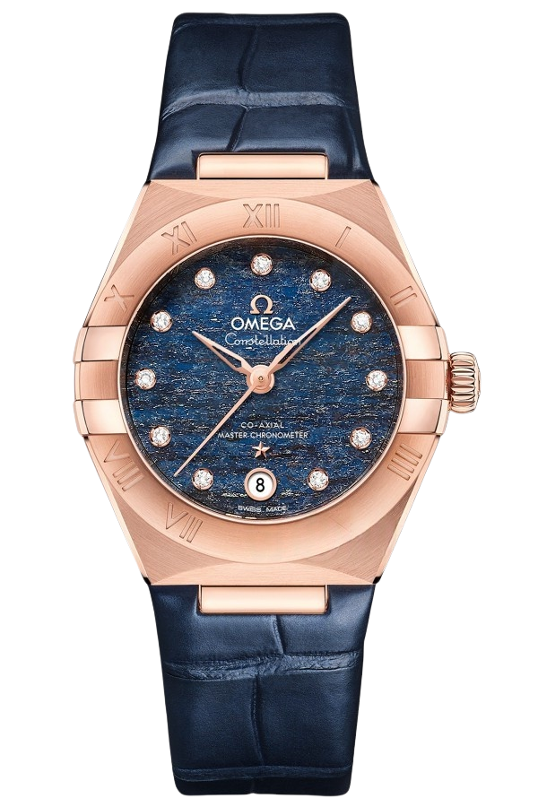 Omega Constellation Ref. 131.53.29.20.99.001 Super Clone Watch – Mother of Pearl Dial Rose Gold Case Leather Strap Fake Replica