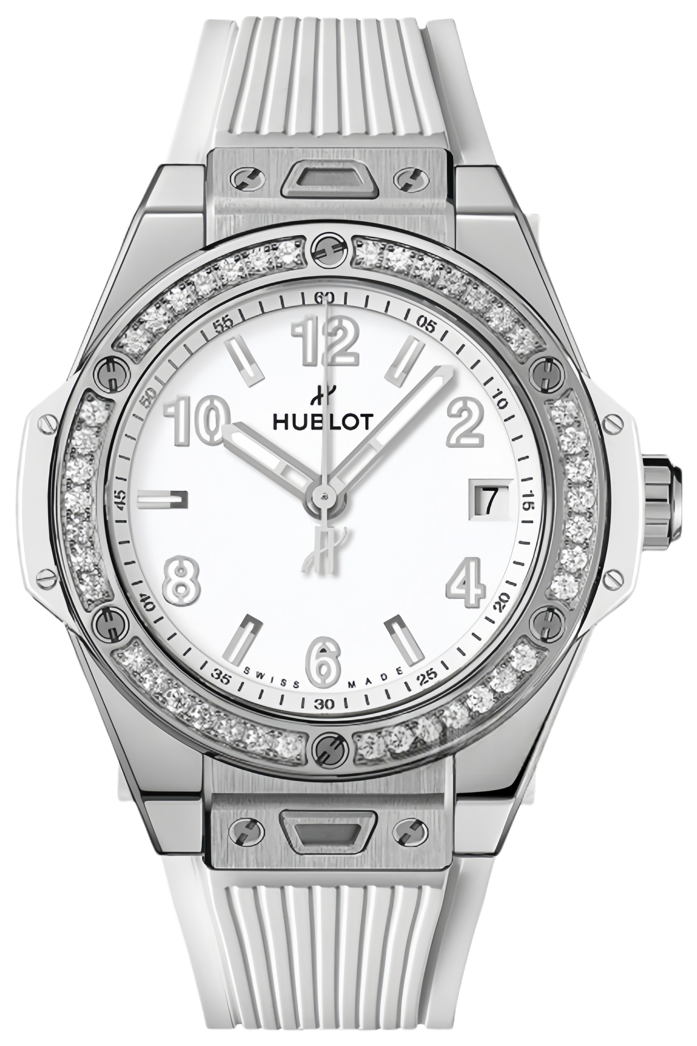 Hublot Big Bang Ref. 465.SE.2010.RW.1204 Super Clone Watch – Stainless Steel Diamond Bezel White Strap Fake Replica
