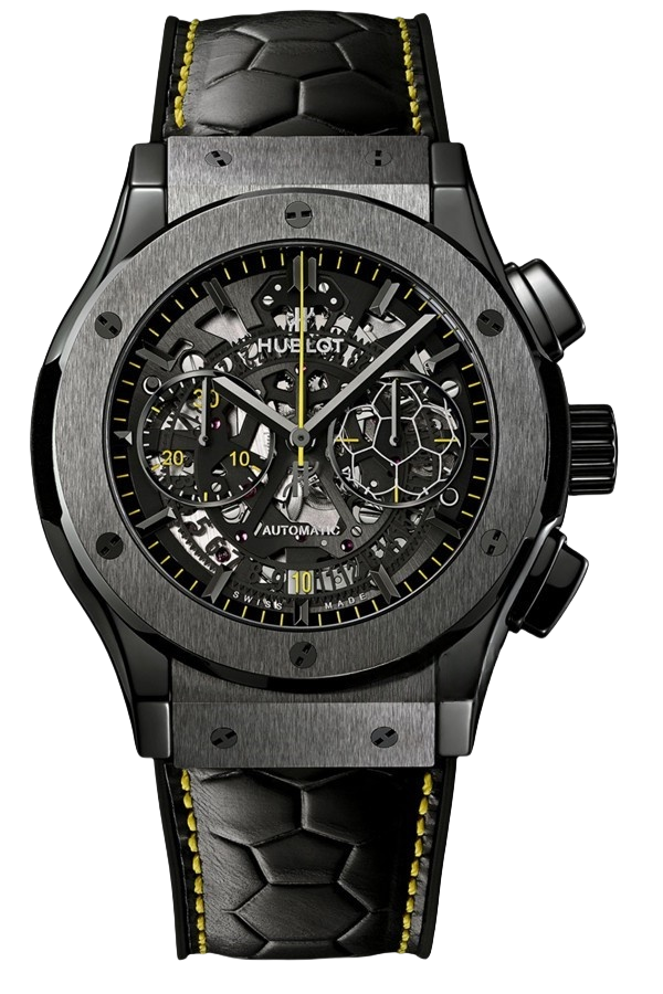 Hublot Classic Fusion Ref. 525.CM.0179.VR.PEL14 Super Clone Watch – Black Ceramic Chronograph Red Stitch Leather Strap Fake Replica