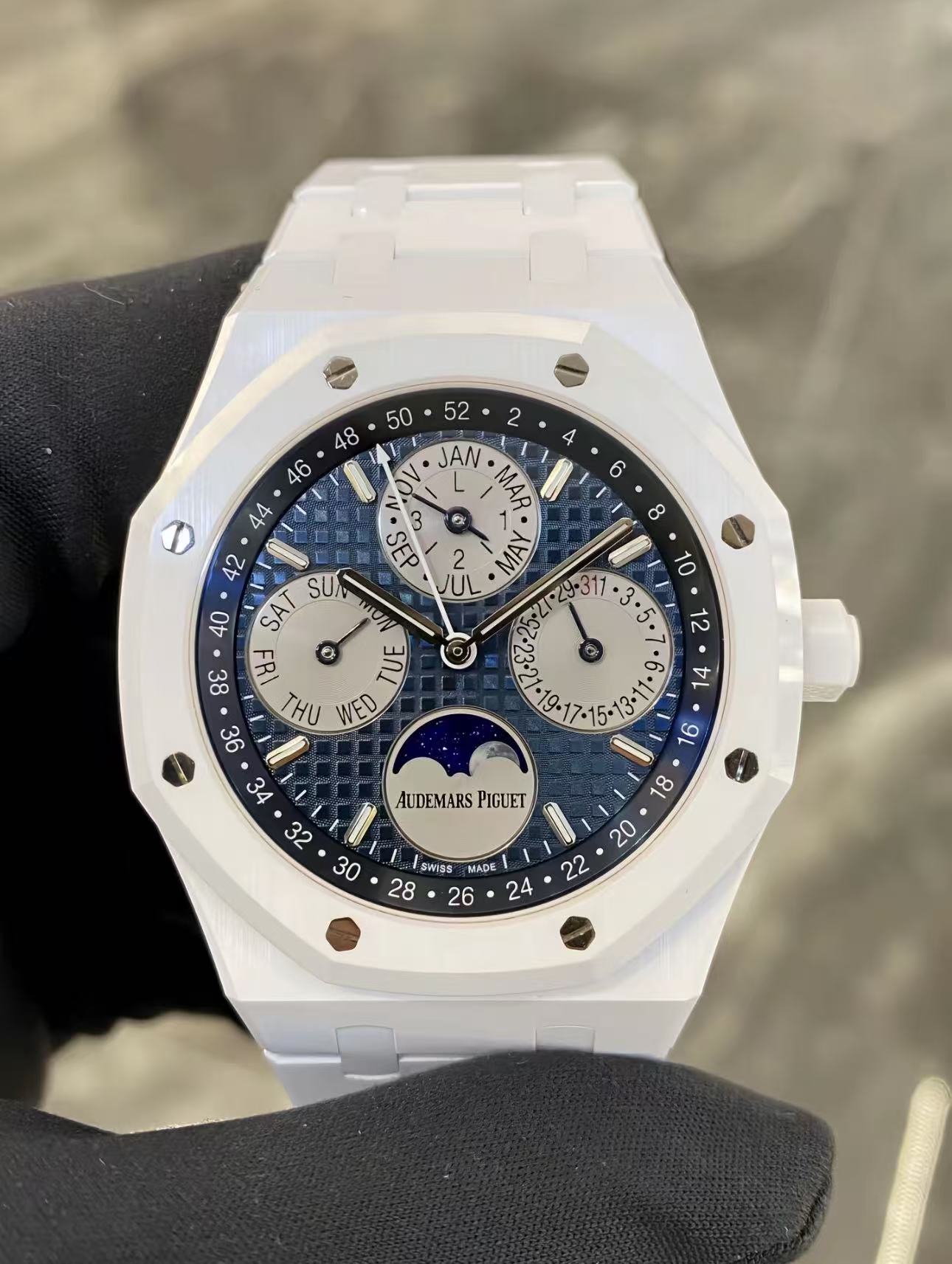 Audemars Piguet Royal Oak 26579CB.OO.1225CB.01 Super Clone Watch – White Ceramic Perpetual Calendar Replica