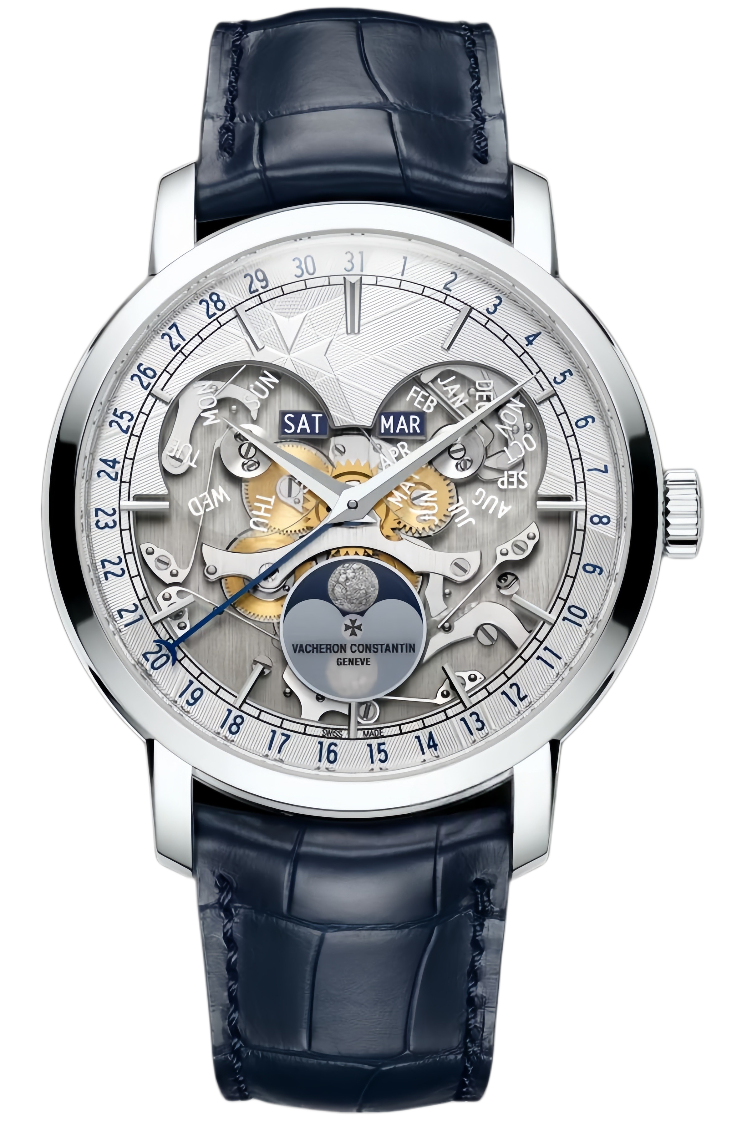 Vacheron Constantin Patrimony Moon Phase Retrograde Date Ref. 4020T/000P-H038 Super Clone Watch – Platinum Case Blue Dial Dress Replica