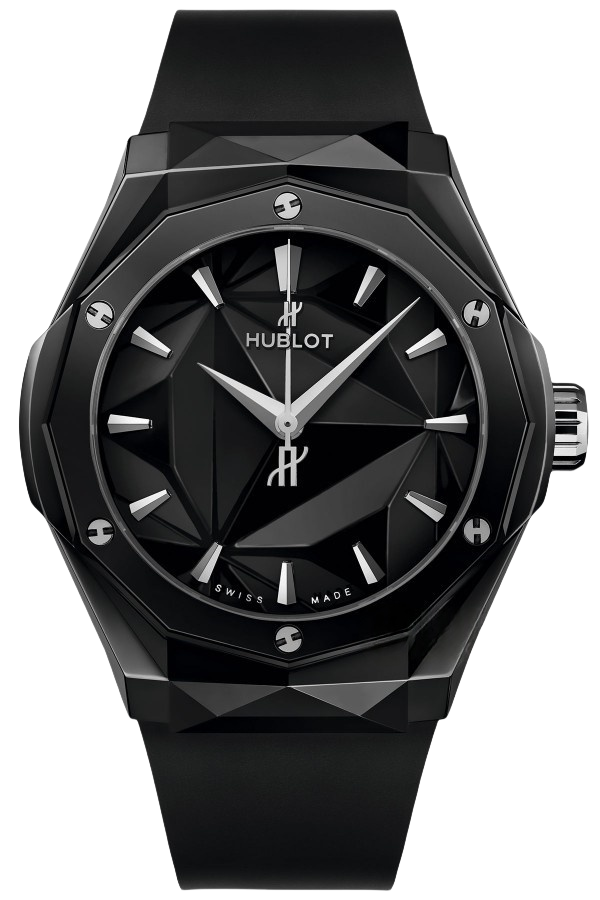 Hublot Classic Fusion Ref. 550.CS.1800.RX.ORL21 Super Clone Watch – Ceramic Black Dial Orange Accents Rubber Strap Fake Replica