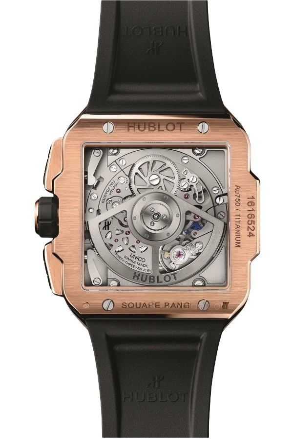 Hublot Square Bang Unico Ref. 821.OX.0180.RX.1204 Super Clone Watch – King Gold Skeleton Dial Rubber Strap Fake Replica