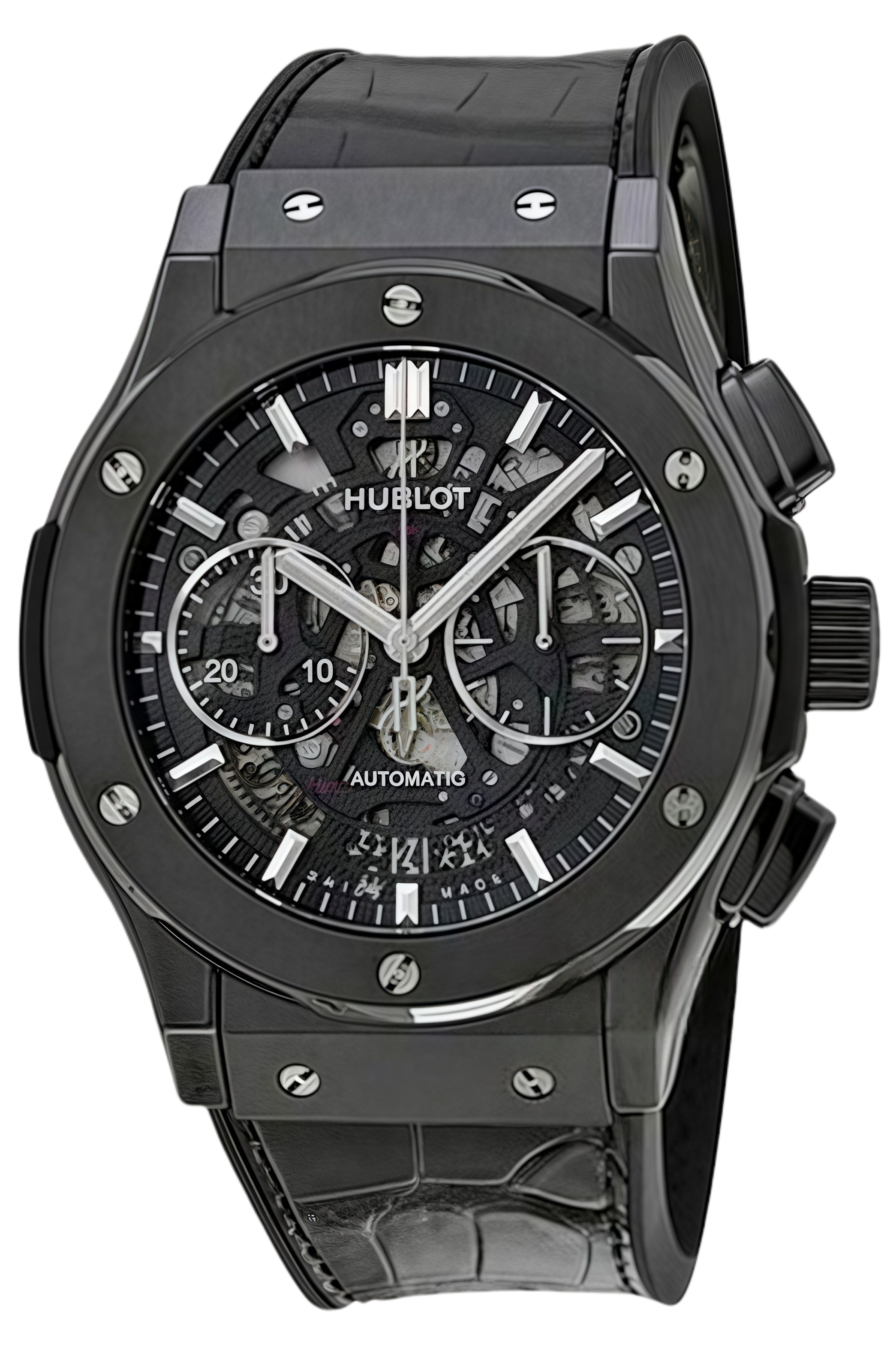 Hublot Classic Fusion Ref. 525.CM.0170.LR Super Clone Watch – Black Ceramic Black Dial Chronograph Leather Strap Fake Replica