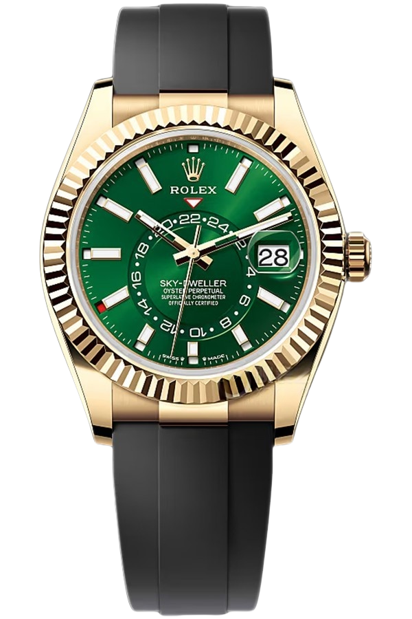 Rolex Sky-Dweller Gold Dial Super Clone Swiss Replica Watch Oysterflex Strap Ref 336238-0004 Swiss 9002 Movement