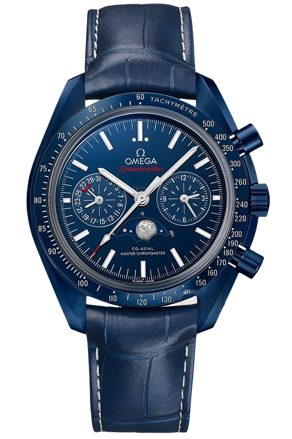 Omega Speedmaster Ref. 304.93.44.52.03.001 Super Clone Watch – Blue Dial Leather Strap Fake Replica (Blue Side of the Moon)