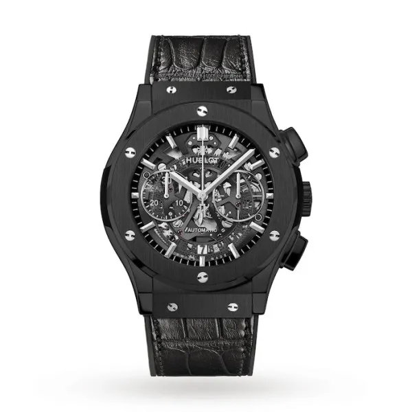 Hublot Classic Fusion Ref. 525.CM.0170.LR Super Clone Watch – Black Ceramic Black Dial Chronograph Leather Strap Fake Replica