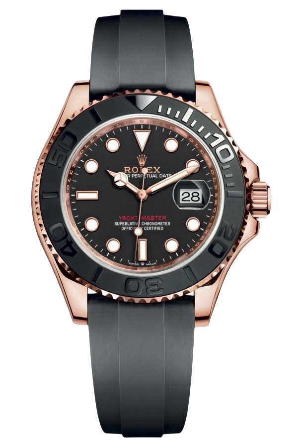 Rolex Yacht Master 18k Rose Gold Super Clone Swiss Replica Watch OysterFlex Rubber Strap Ref 126655 3235 Swiss Movement