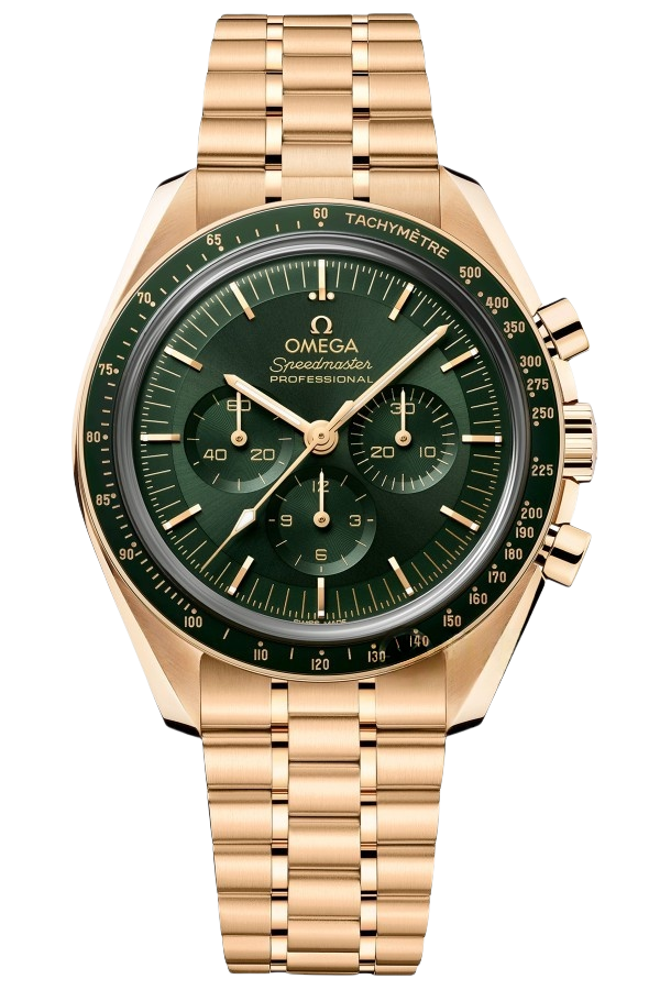 Omega Speedmaster Ref. 310.60.42.50.10.001 Super Clone Watch – Green Dial Full Gold Bracelet Fake Replica