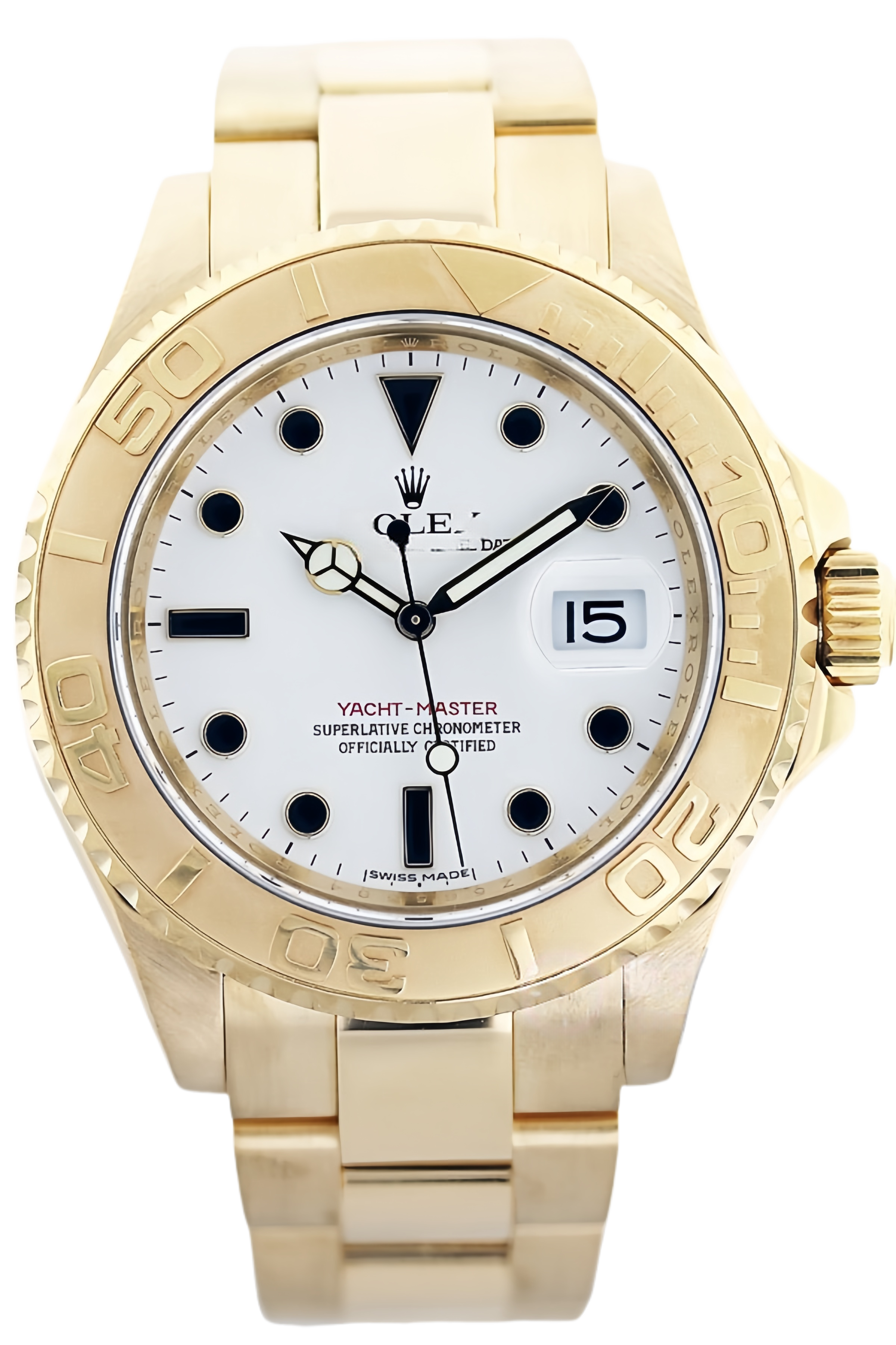 Rolex Yacht-Master 40 White Dial 18K Yellow Gold Super Clone Swiss Replica Watch Ref 16628