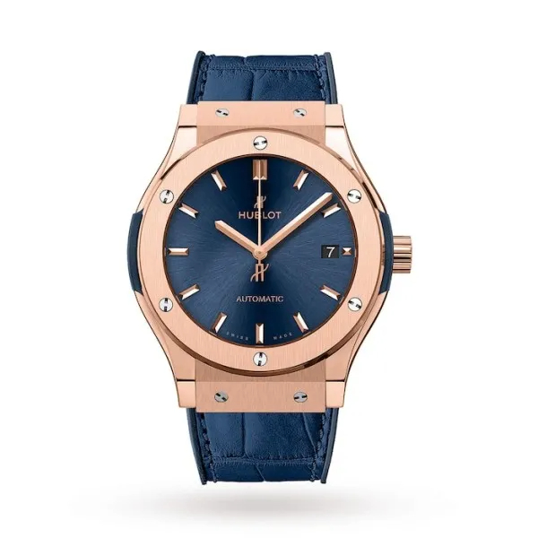 Hublot Classic Fusion Ref. 511.OX.7180.LR Super Clone Watch – King Gold Blue Dial Leather Strap Fake Replica