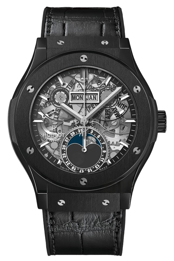 Hublot Classic Fusion Ref. 547.CX.0170.LR Super Clone Watch – Black Ceramic Black Dial Leather Strap Fake Replica