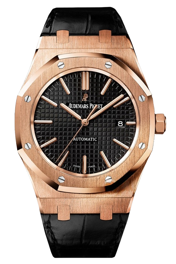 Audemars Piguet Royal Oak 15400OR.OO.D002CR.01 Super Clone Watch – Rose Gold Black Dial Leather Strap Replica