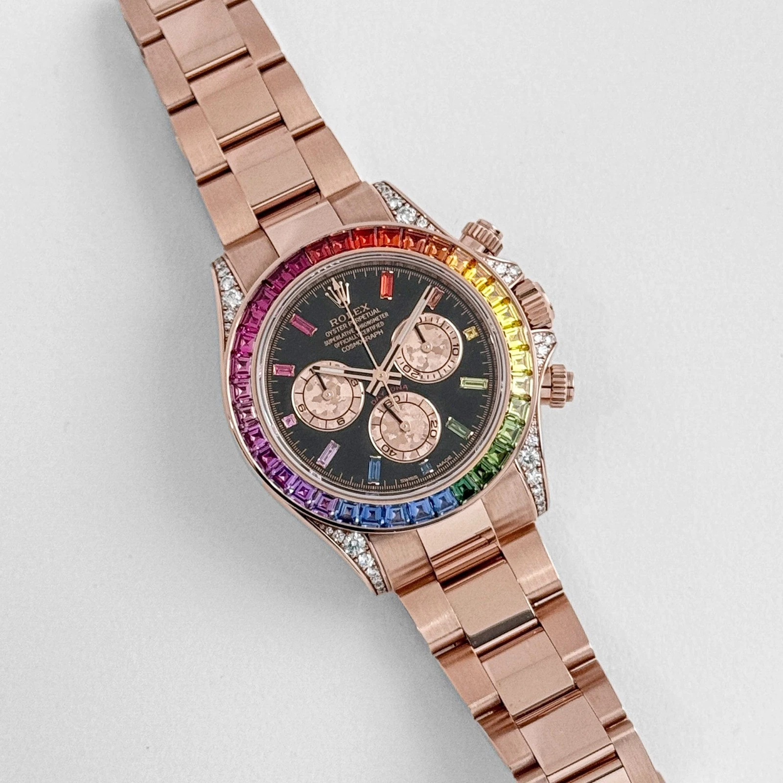 Rolex Daytona Rainbow Ref. 116595 RBOW Super Clone �C 40mm Everose Gold Swiss Replica