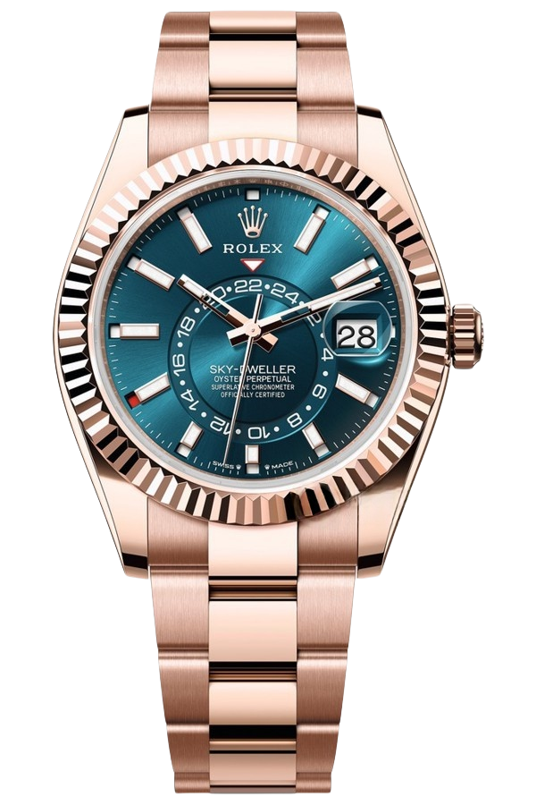 Rolex Sky-Dweller Blue Dial Super Clone Swiss ReplicaWatch 18k Rose Gold Oyster Bracelet Ref 336935 9002 Swiss Movement