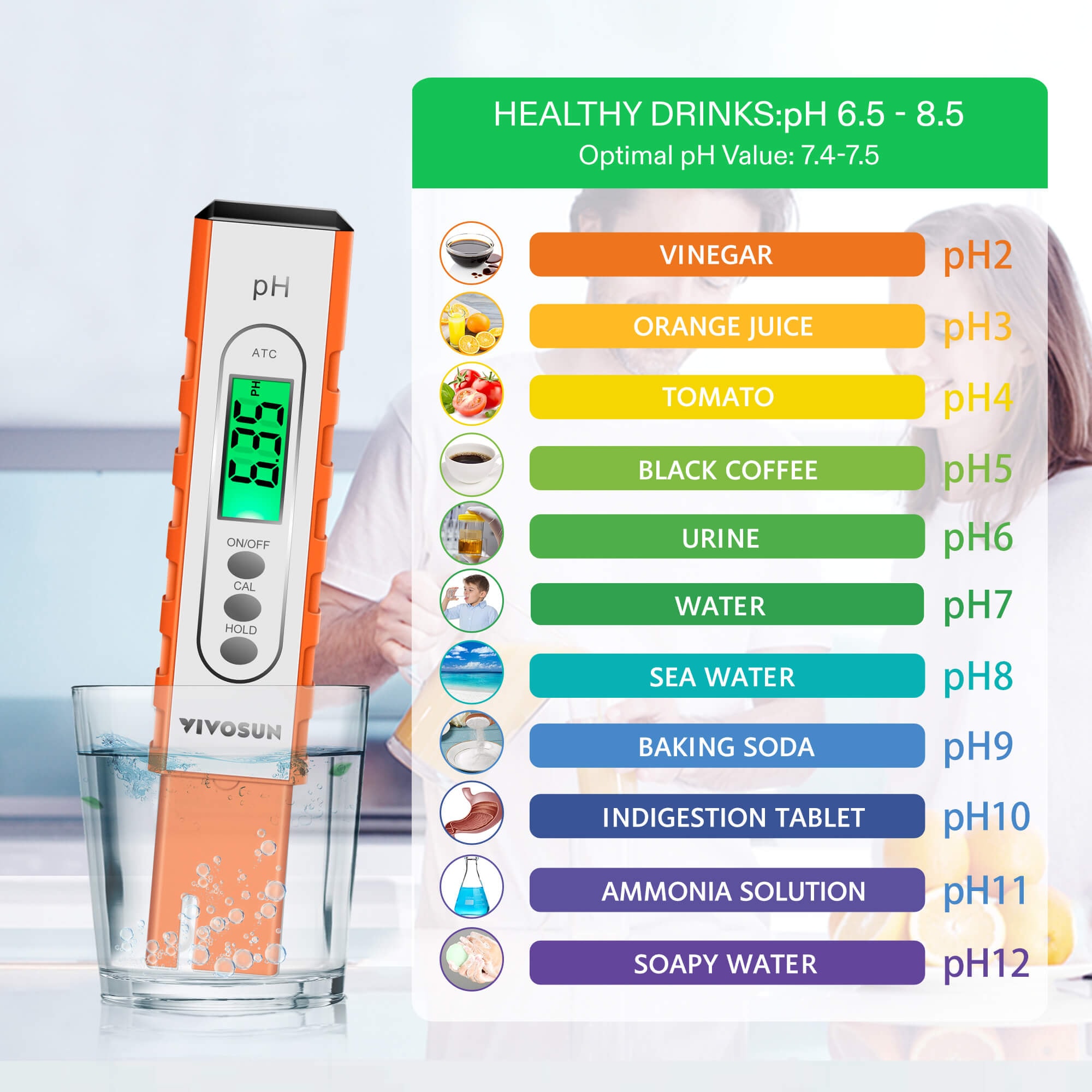 Digital PH Tester Pen, High Accuracy Water Quality Tester, Army Green