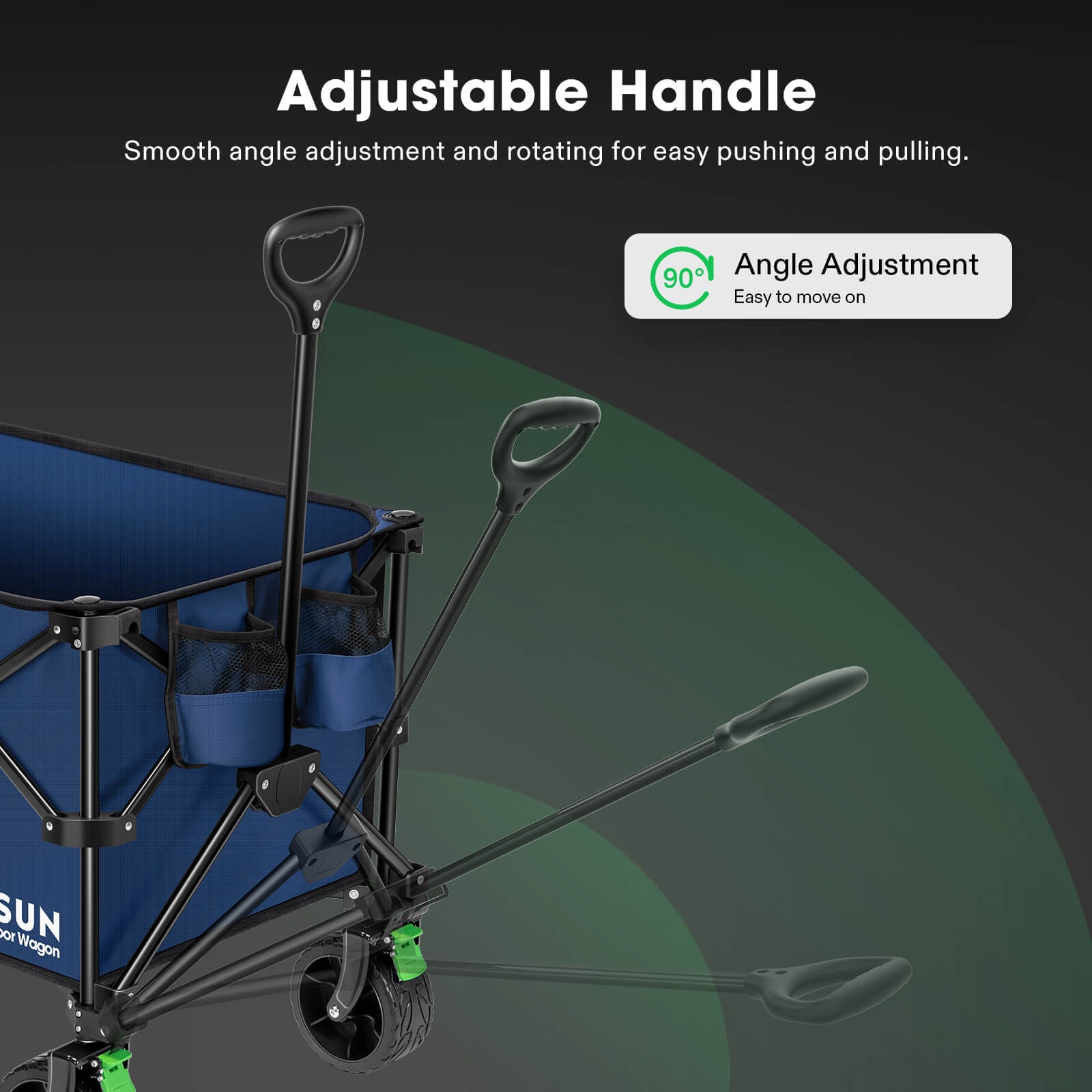 VIVOSUN Folding Collapsible Wagon Utility Outdoor Camping Beach Cart with Universal Wide Wheels & Adjustable Handle, Blue