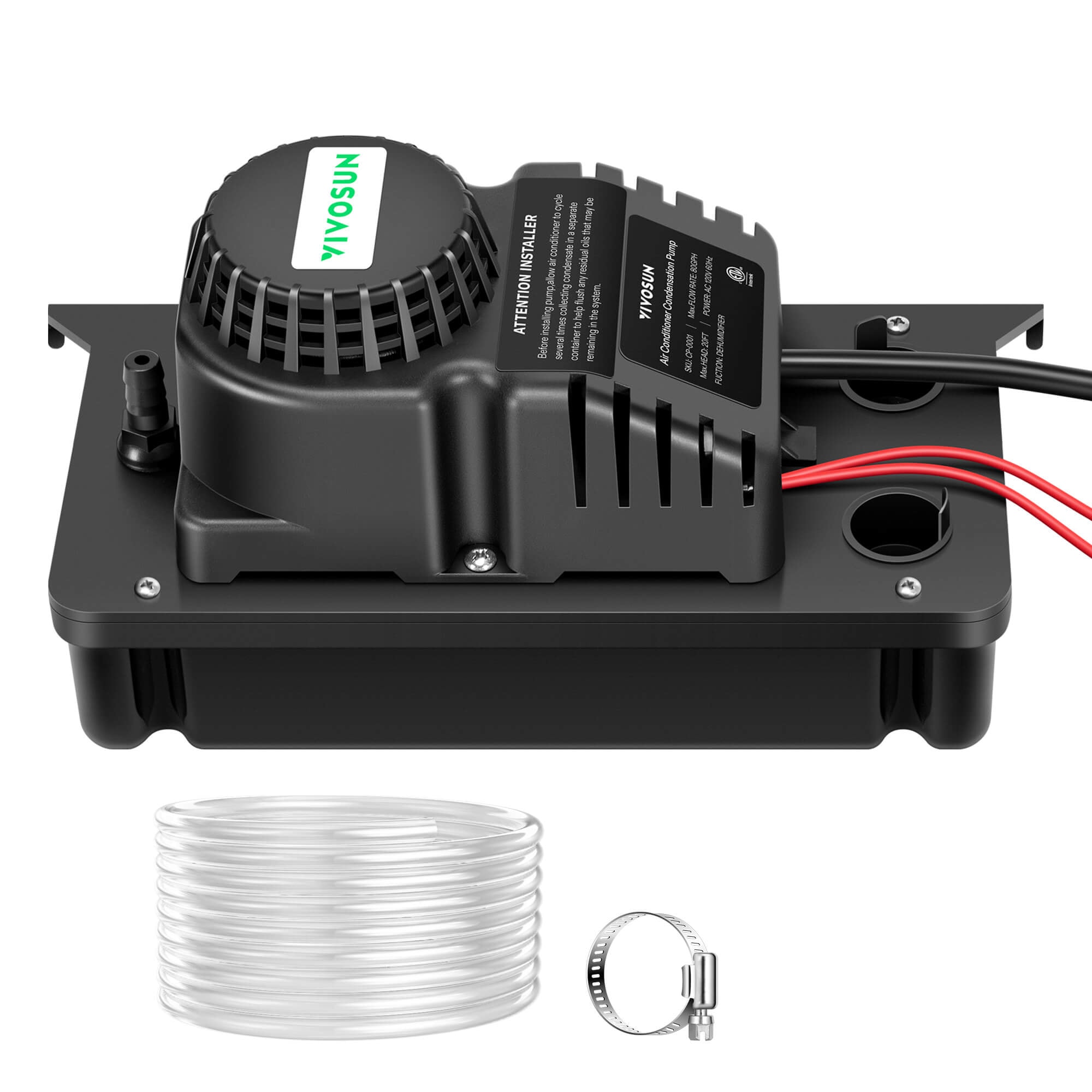 Automatic Condensate Removal Pump, 115Volts/60Hz, 80GPH, 1/30 HP with Safety Switch for Air Conditioners, Dehumidifiers, Ice Machines, Furnaces, Black