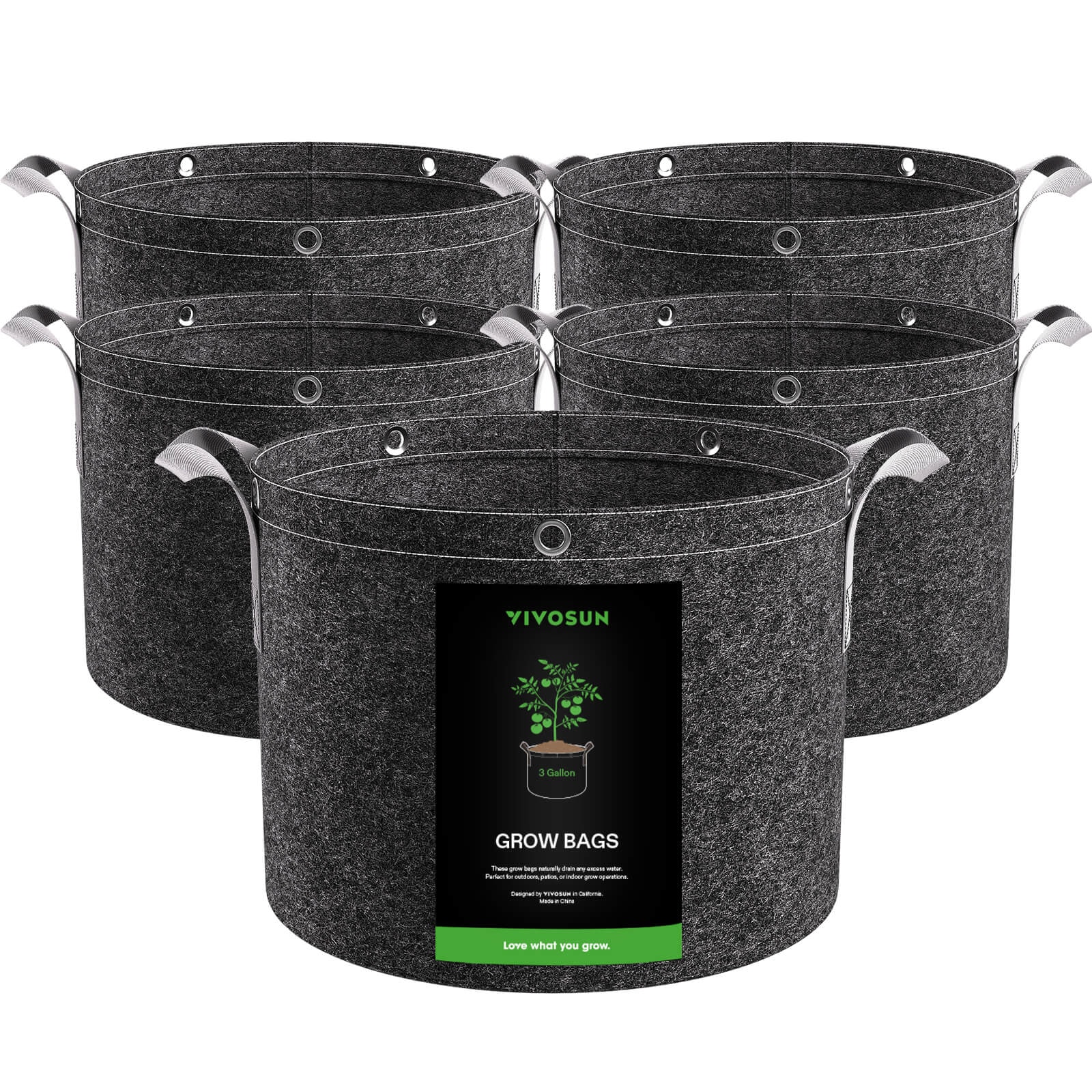 25 Gallon Grow Bags 5-Pack Black Thickened Nonwoven Fabric Pots with Handles, Multi-Purpose Rings
