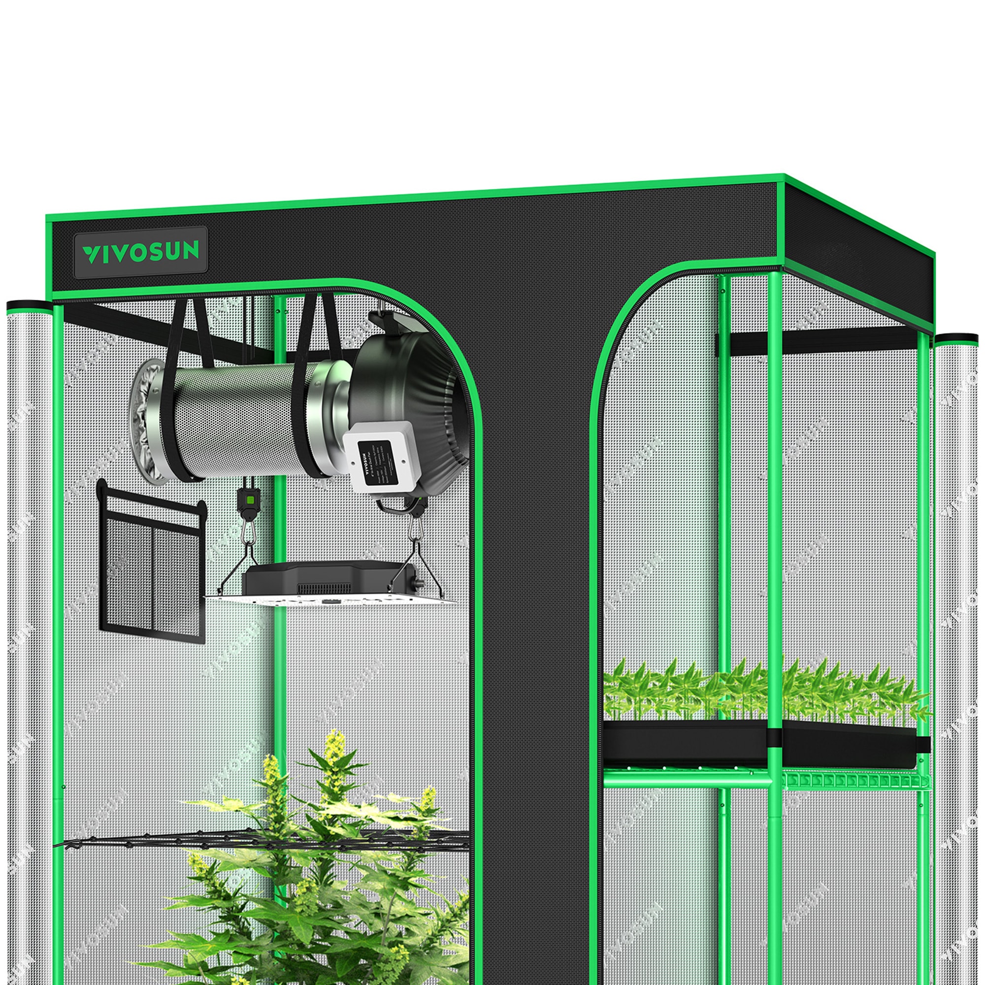 VIVOSUN GIY 4 x 3 ft. Complete Grow Kit Grow Tent Kit Hydroponic Indoor Growing Systemwith 2-in-1 Grow Tent Kit, VS2000 & T5 Grow Light, 48" x 36" x 72"