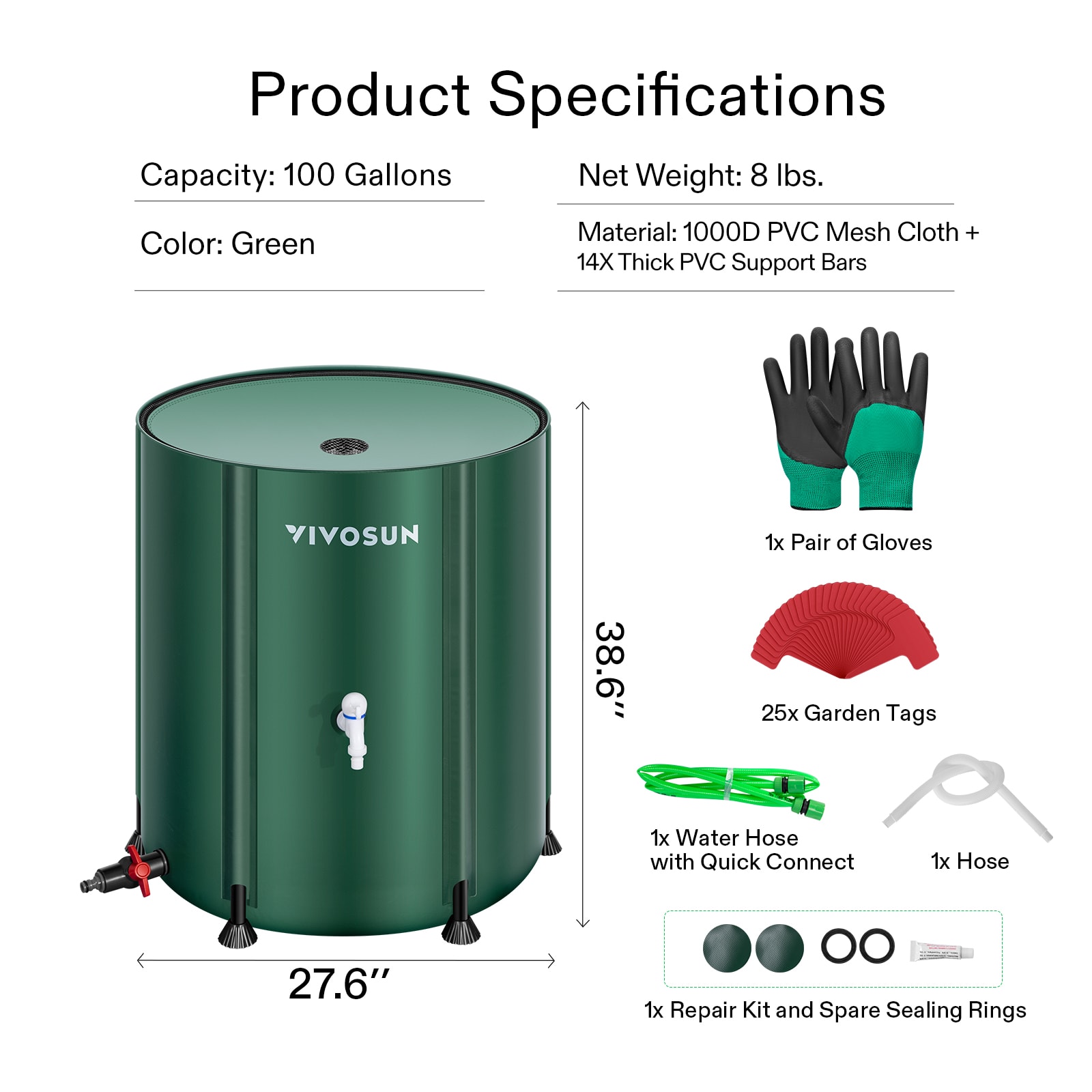 Collapsible Rain Barrel, 132 Gallon, Green