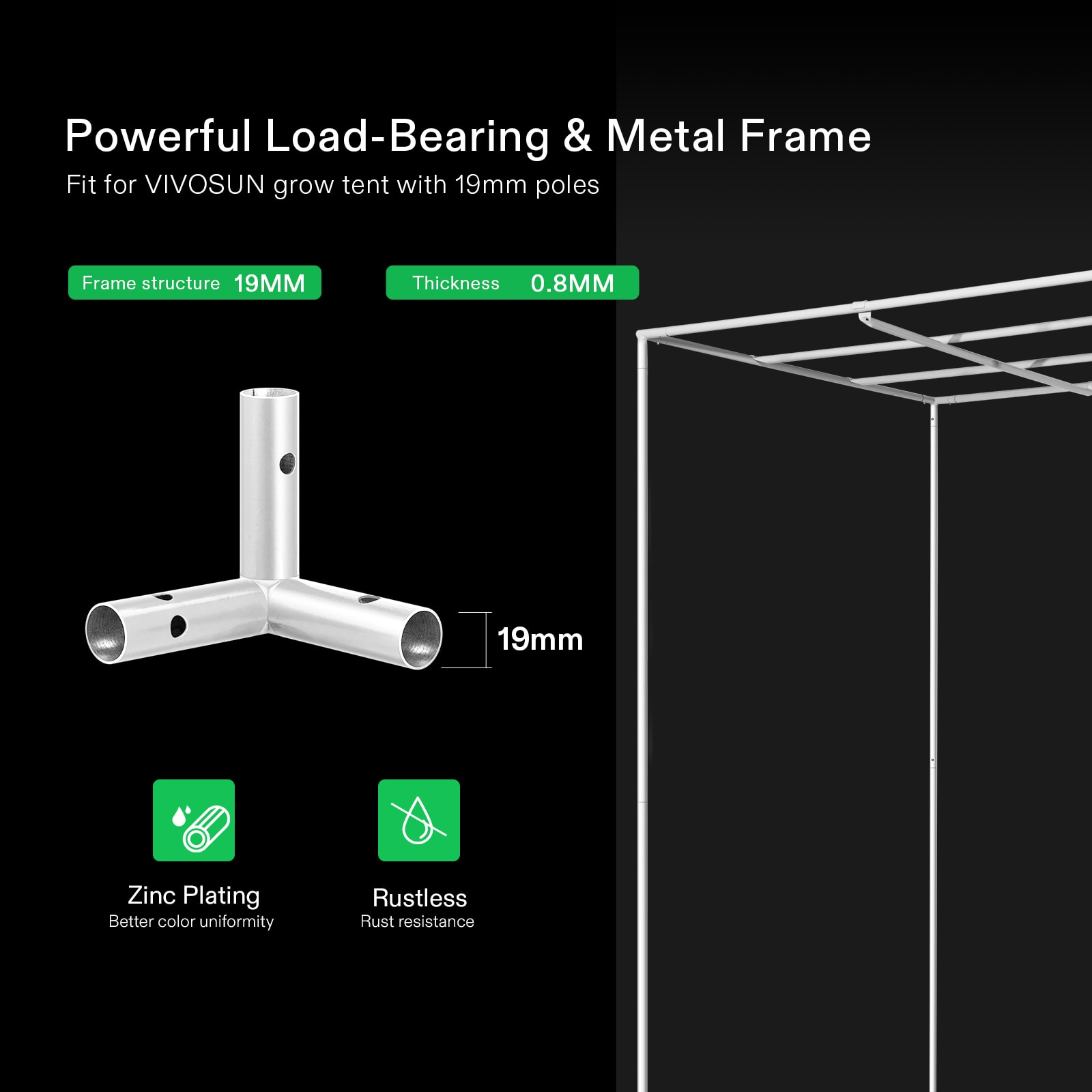 Grey Grow Tent Corner 1-Piece, Only for VIVOSUN Grow Tents, 2 Pieces