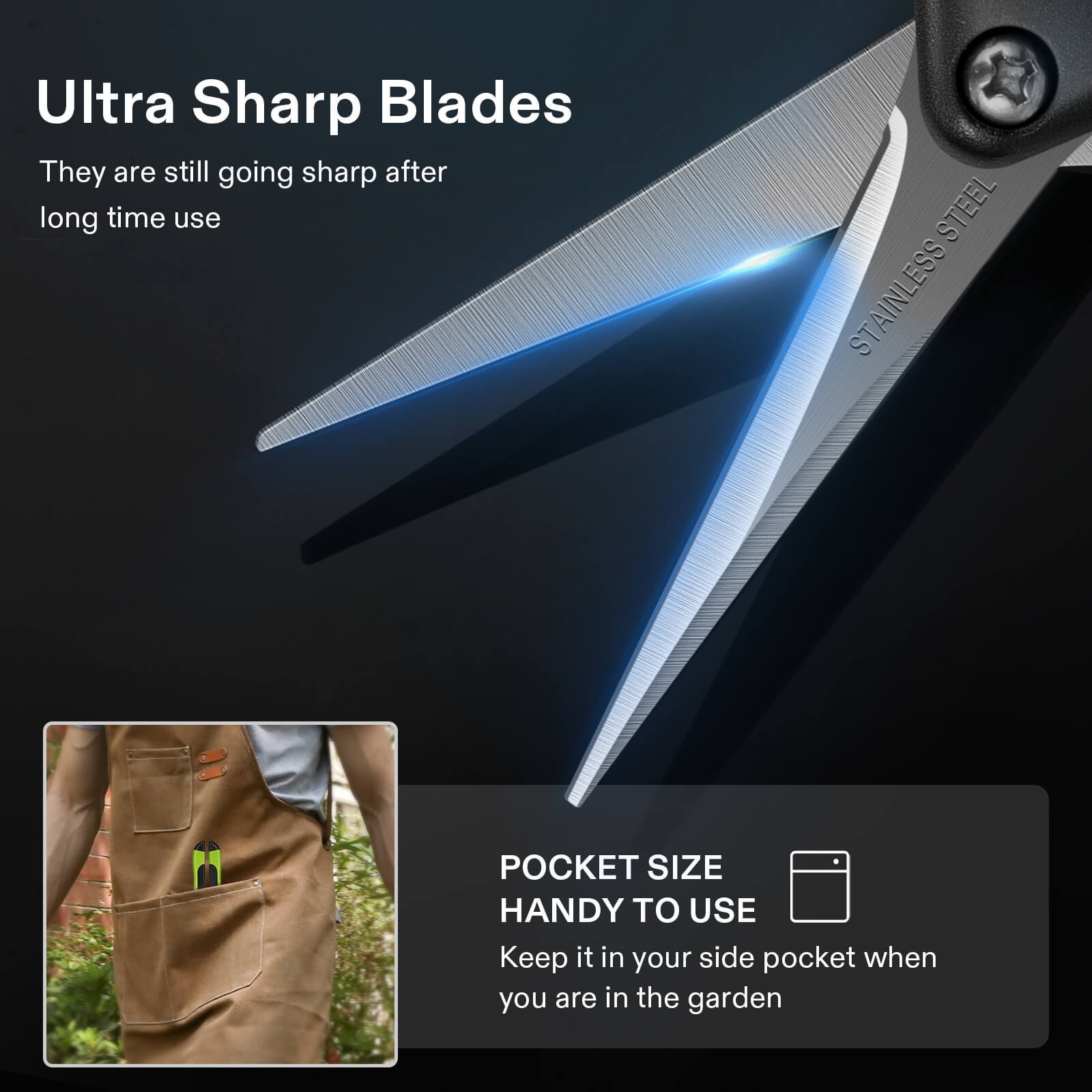 Gardening Hand Pruner Pruning Shear with Straight Stailess Steel Blades, Black-and-Green