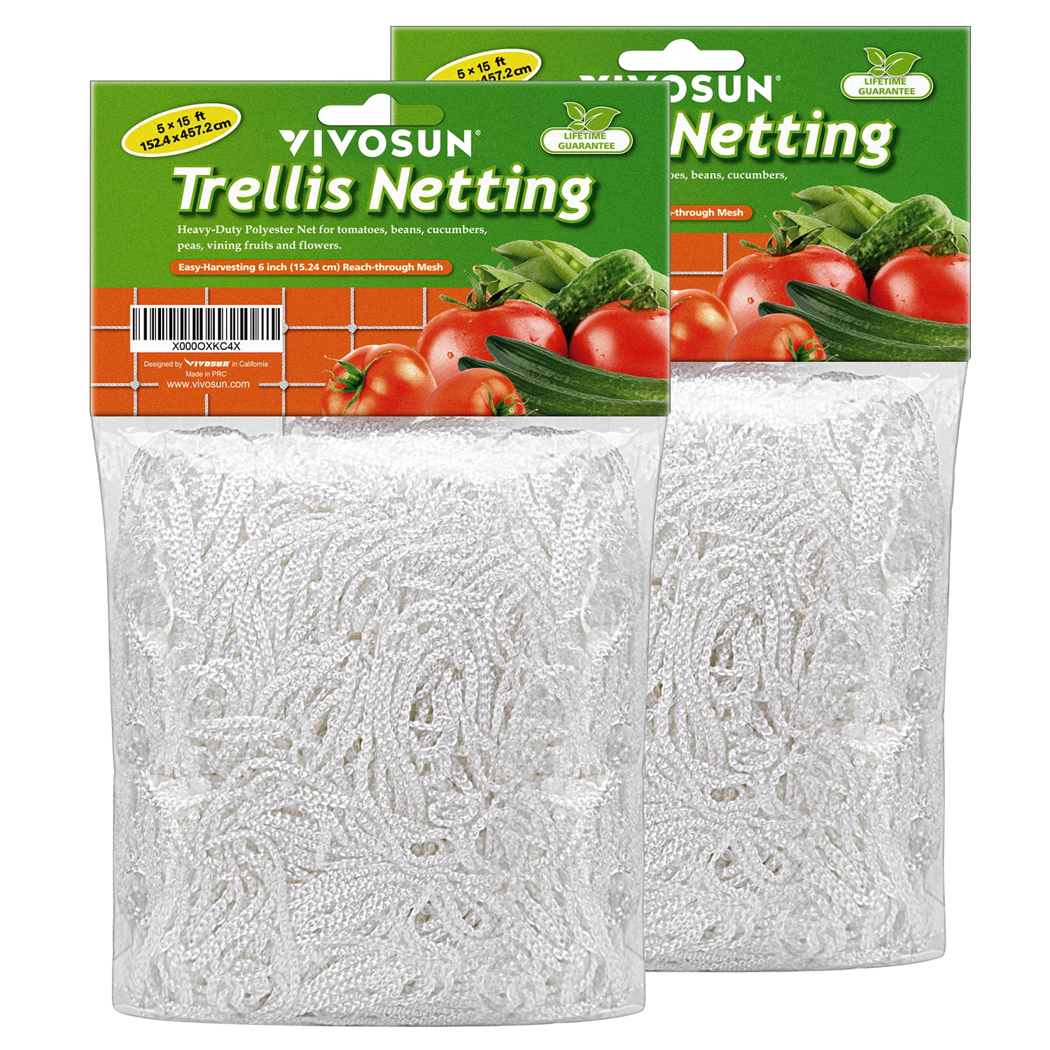 VIVOSUN 5 x 15 ft. Plant Trellis Netting, Heavy-Duty Polyester Grow Net, Garden Trellis Netting with Square Mesh for Climbing Plants, Vegetables, Fruits, and Flowers, 2-Pack
